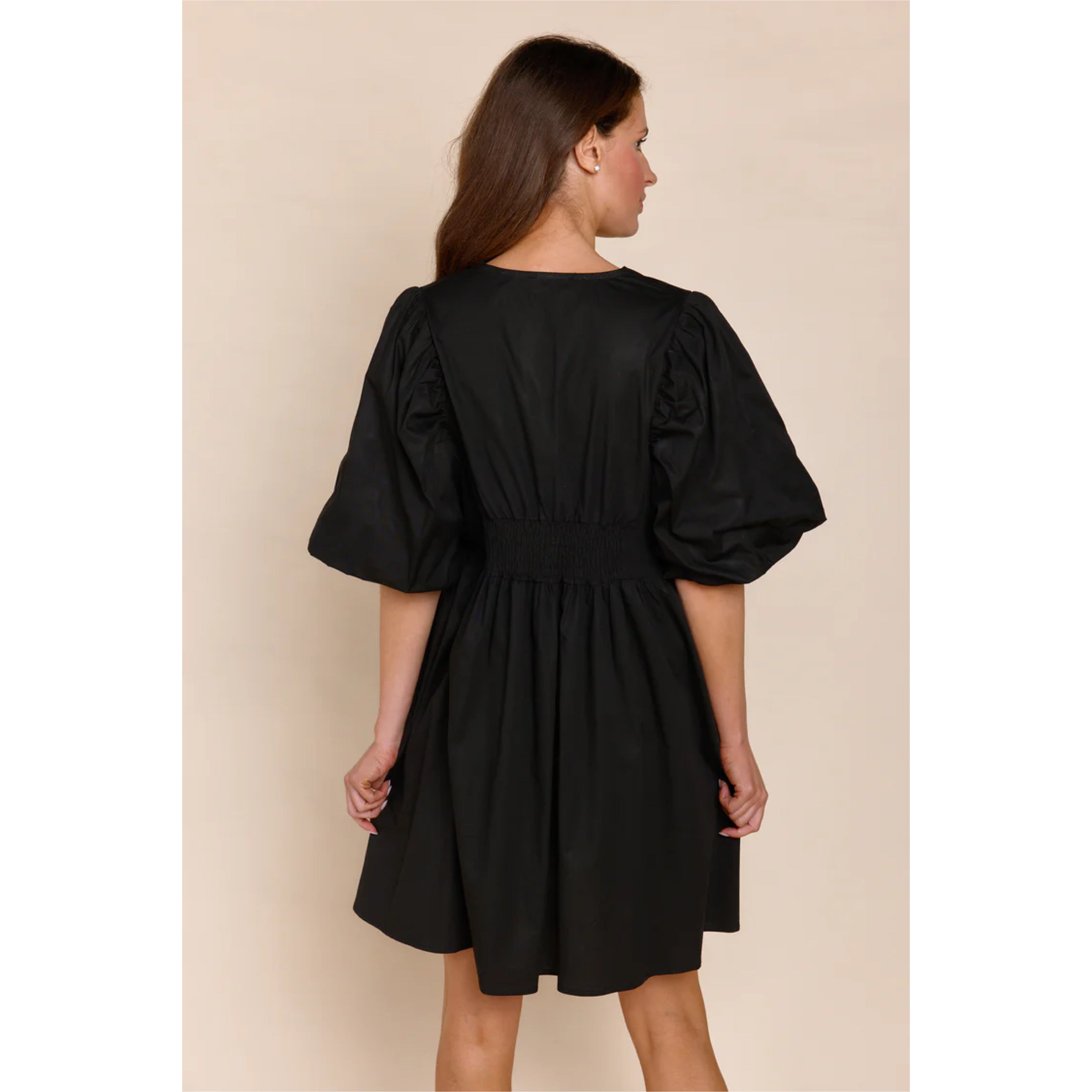 Sofia black puff-sleeve dress, size S