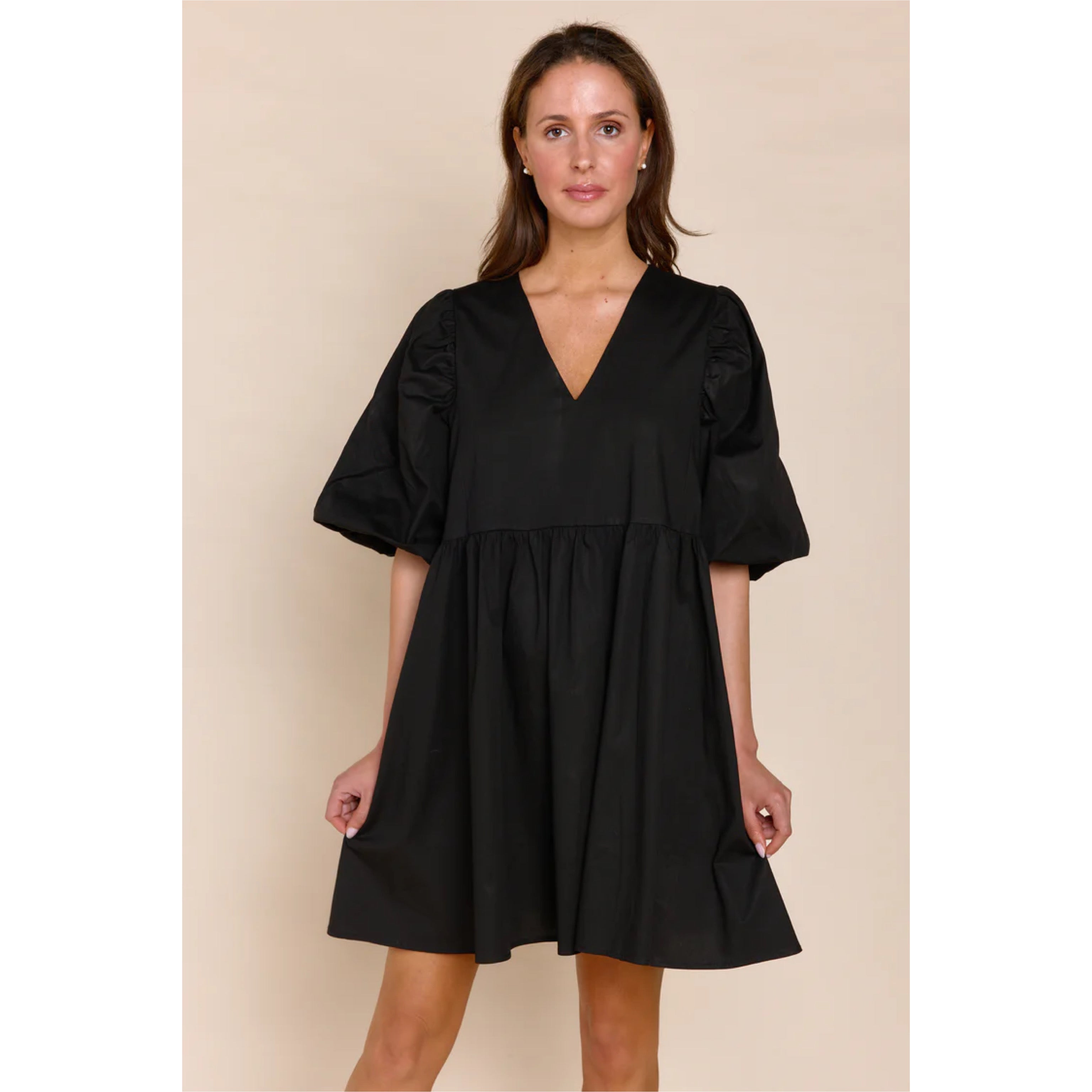 Sofia black puff-sleeve dress, size S