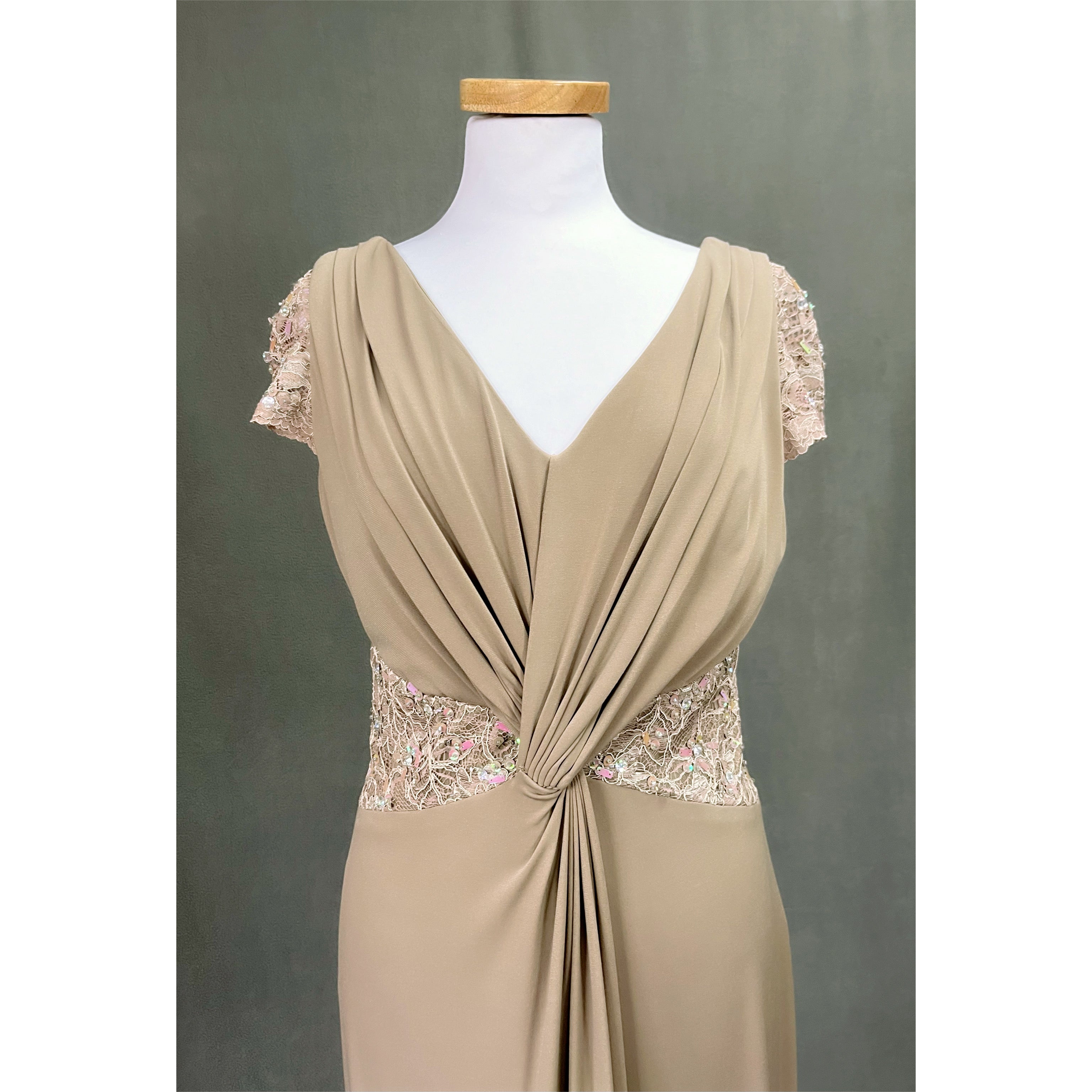 KM Collections champagne dress, size 8, NEW WITH TAGS!
