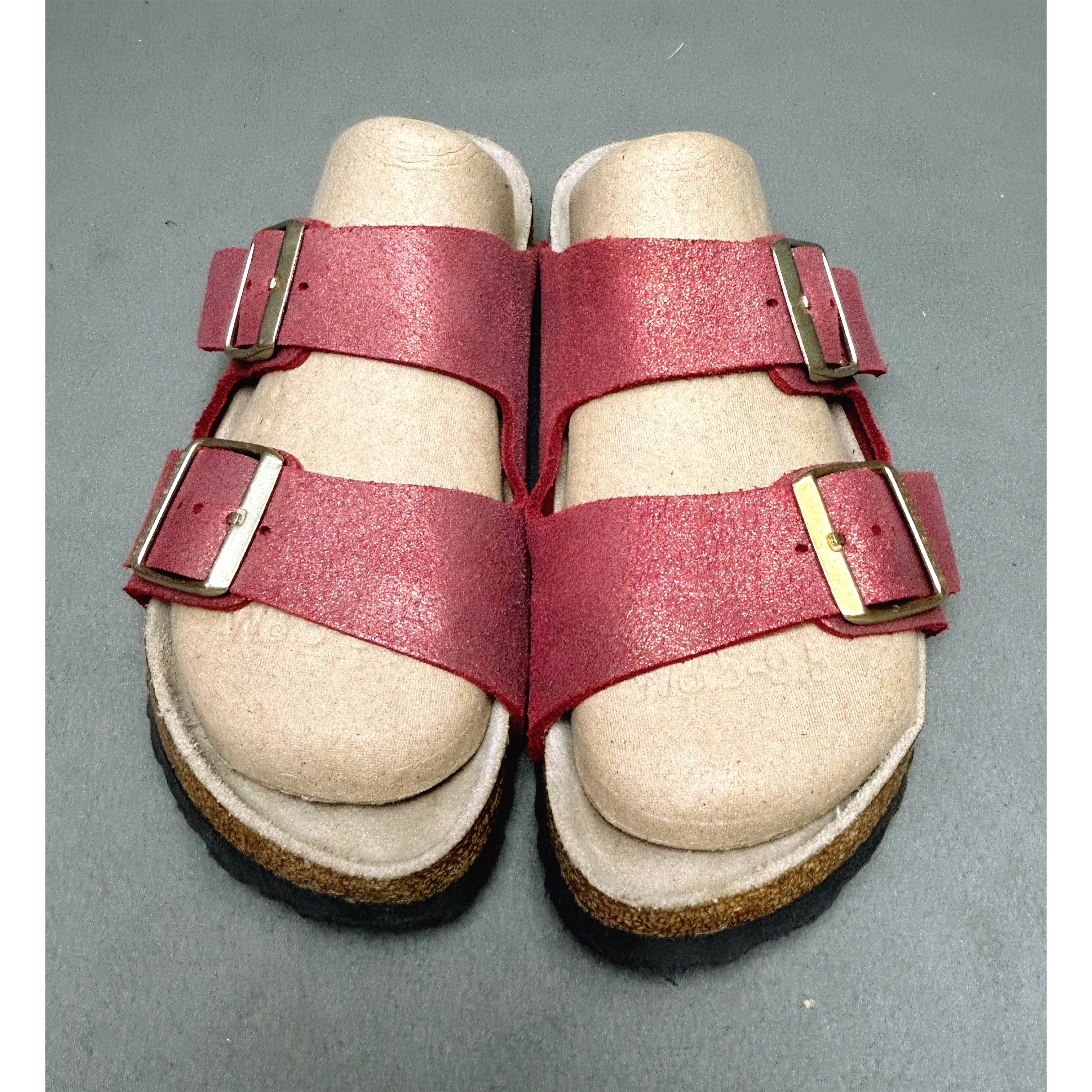 Birkenstock red leather Arizona sandals, size 7-7.5