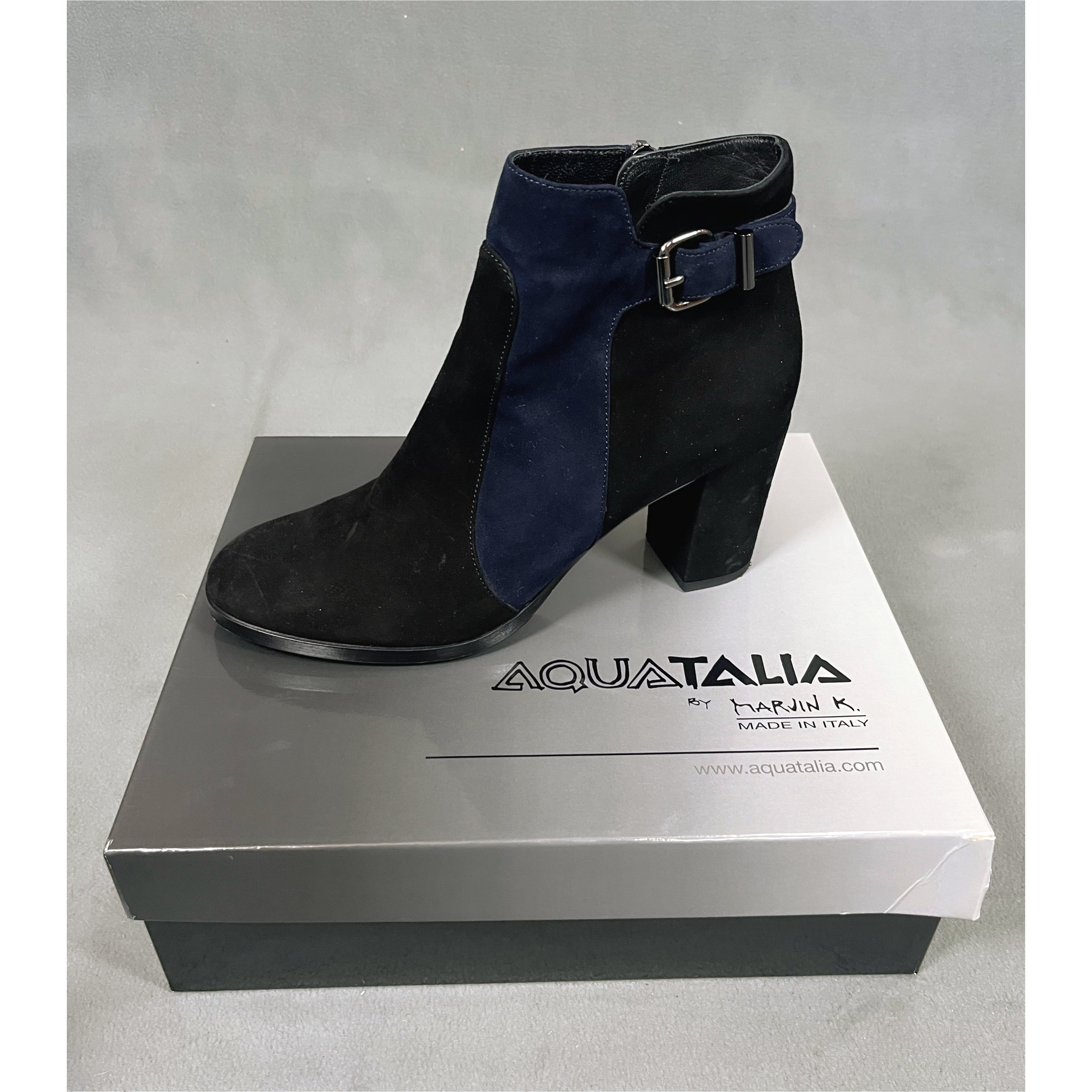Aquatalia "Elliana" black and navy boots, size 11