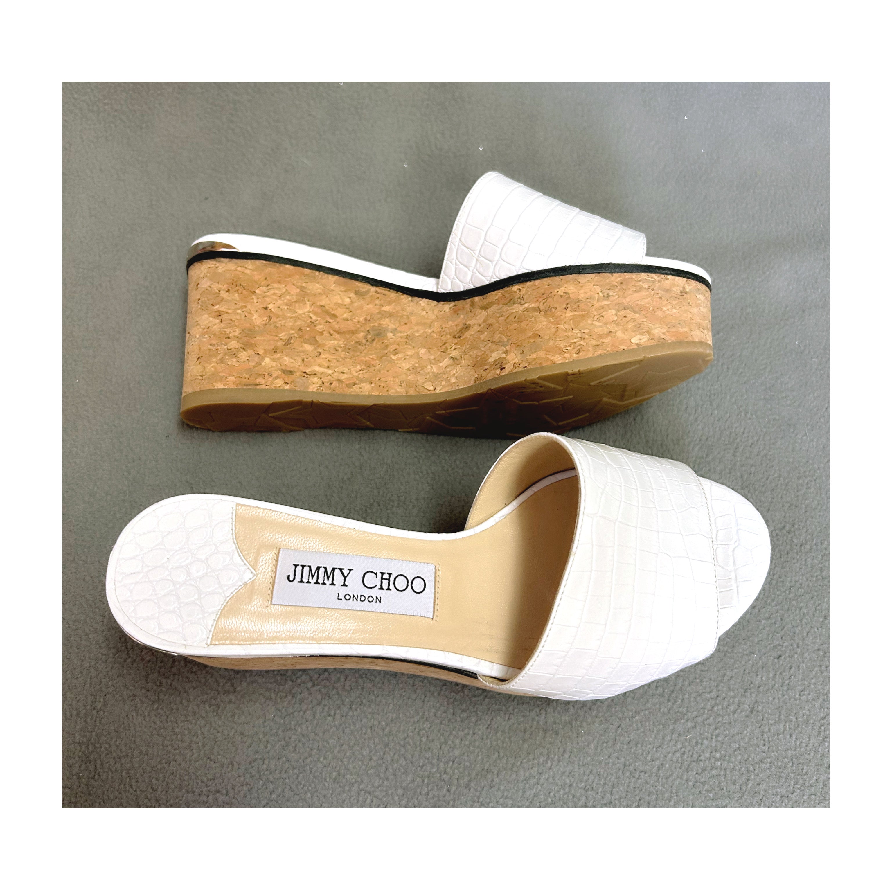 Jimmy Choo white "alligator" Dee Dee sandals, size 6, BRAND NEW W/O TAGS
