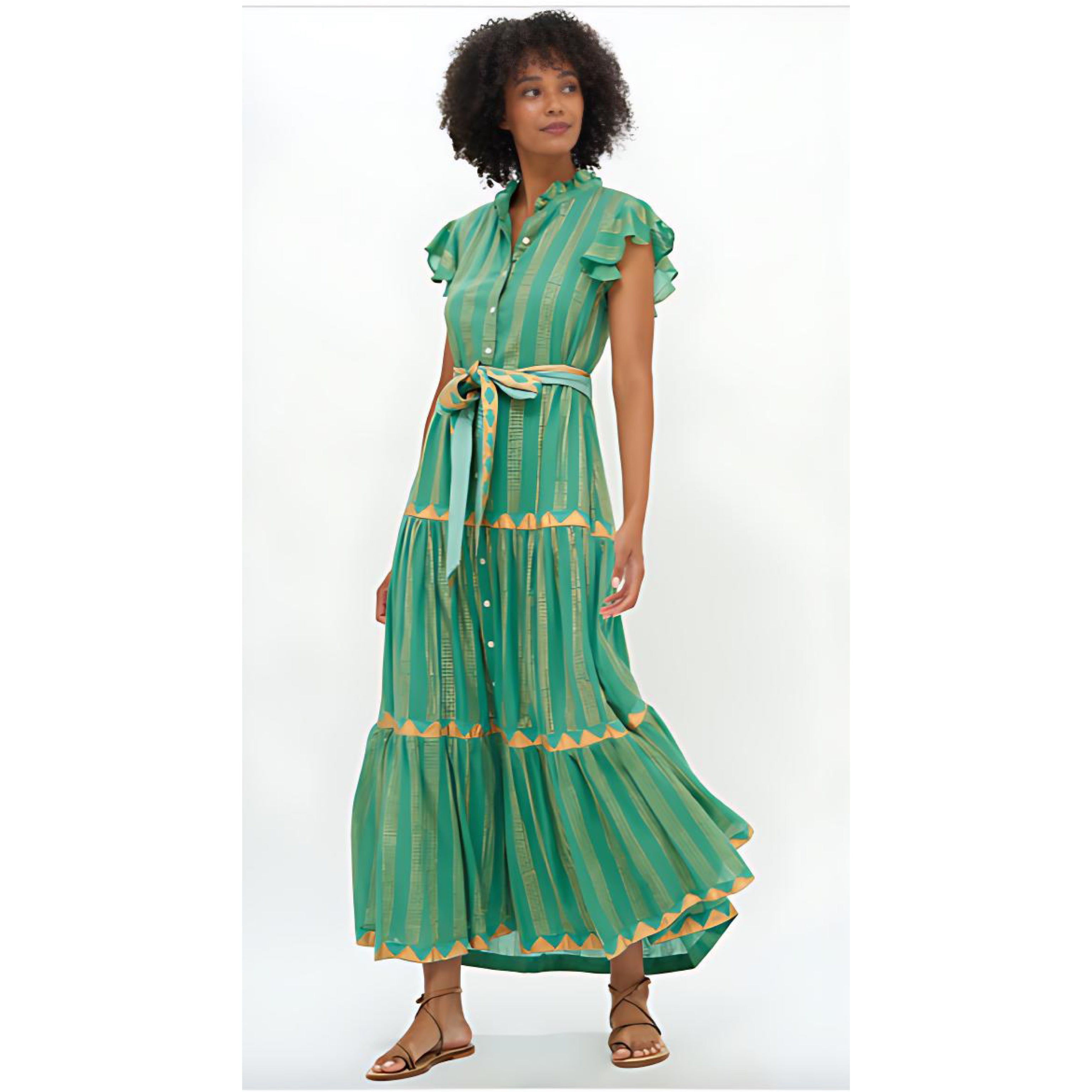 Oliphant green print Pixie dress, size L