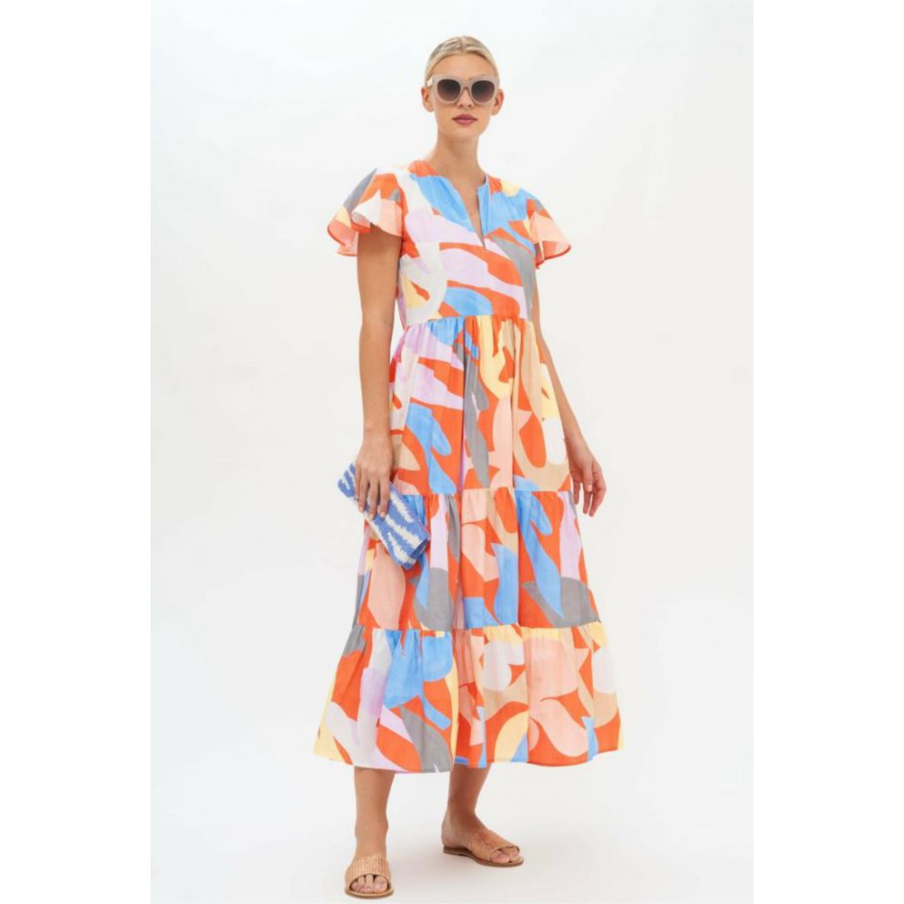Oliphant orange print maxi dress, size S, NEW WITH TAGS!