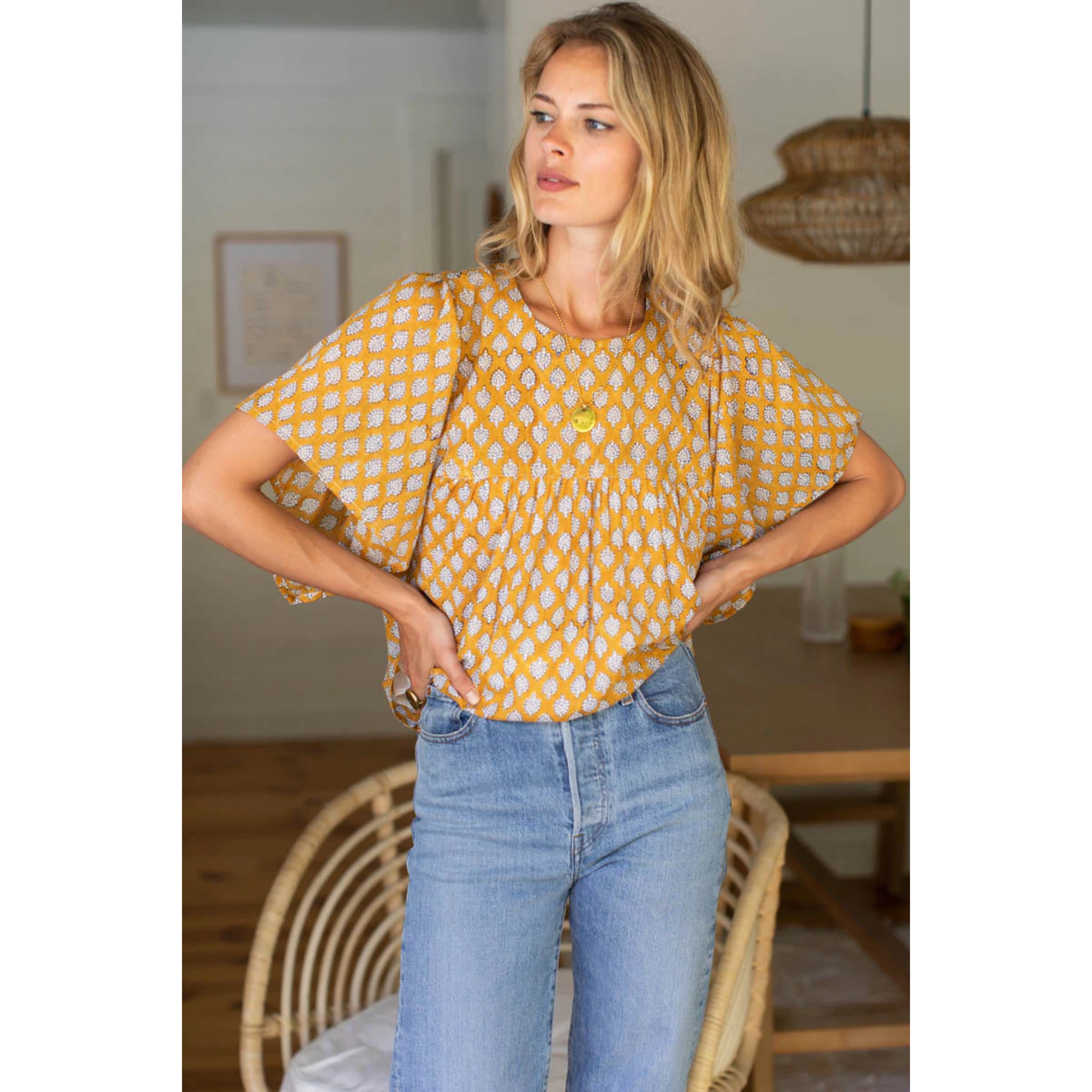 Emerson Fry India Collection yellow blouse, size S