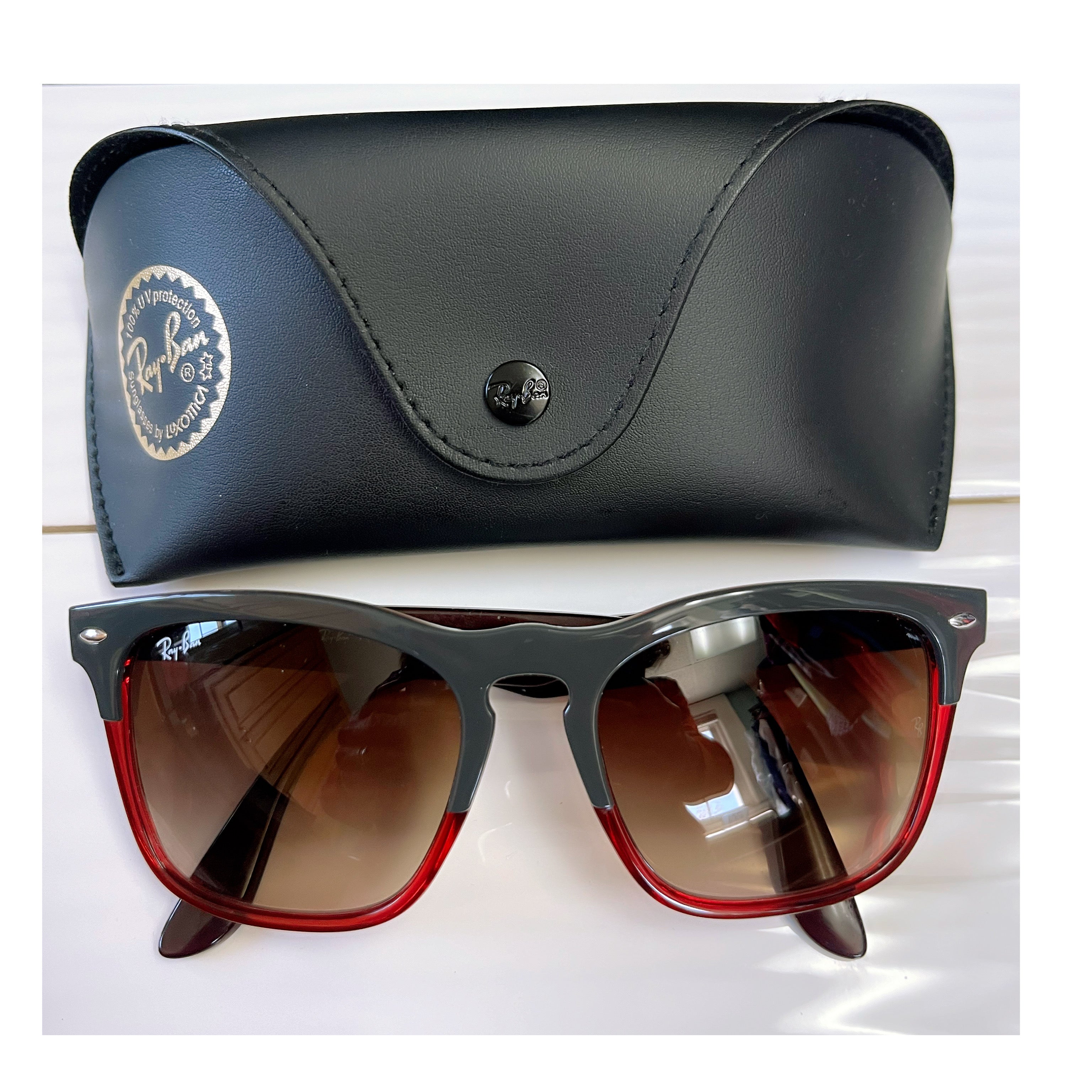 Ray Ban gray and red Steve 4487 sunglasses, NEW IN CASE!