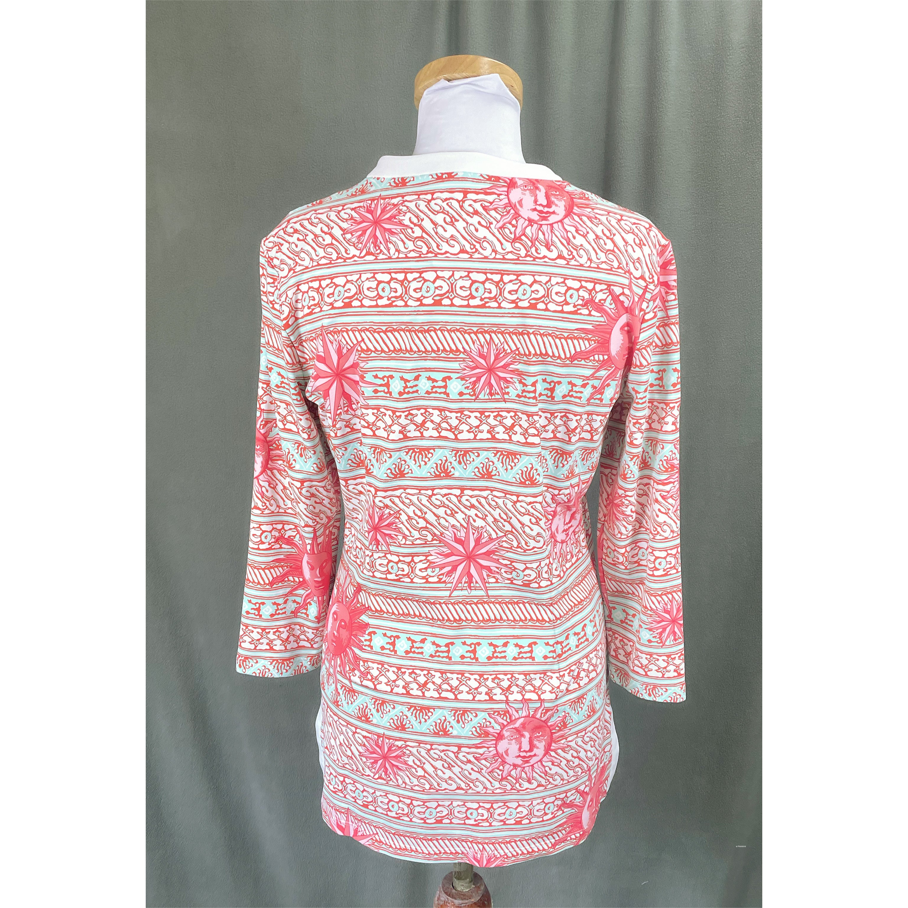 J. McLaughlin coral and aqua print top, size M, NEW WITH TAGS!