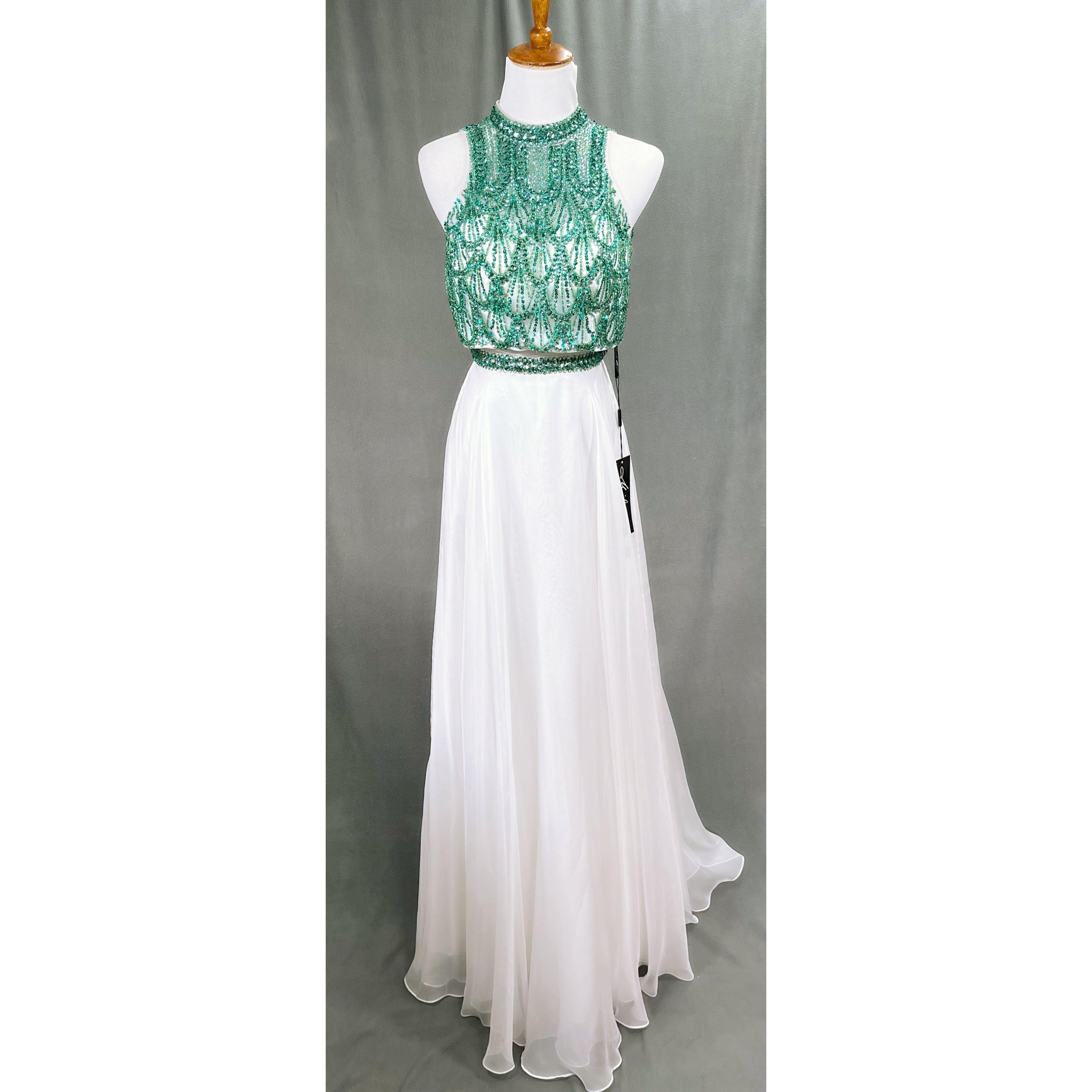 Milano white & emerald dress, size 0, NEW WITH TAGS!