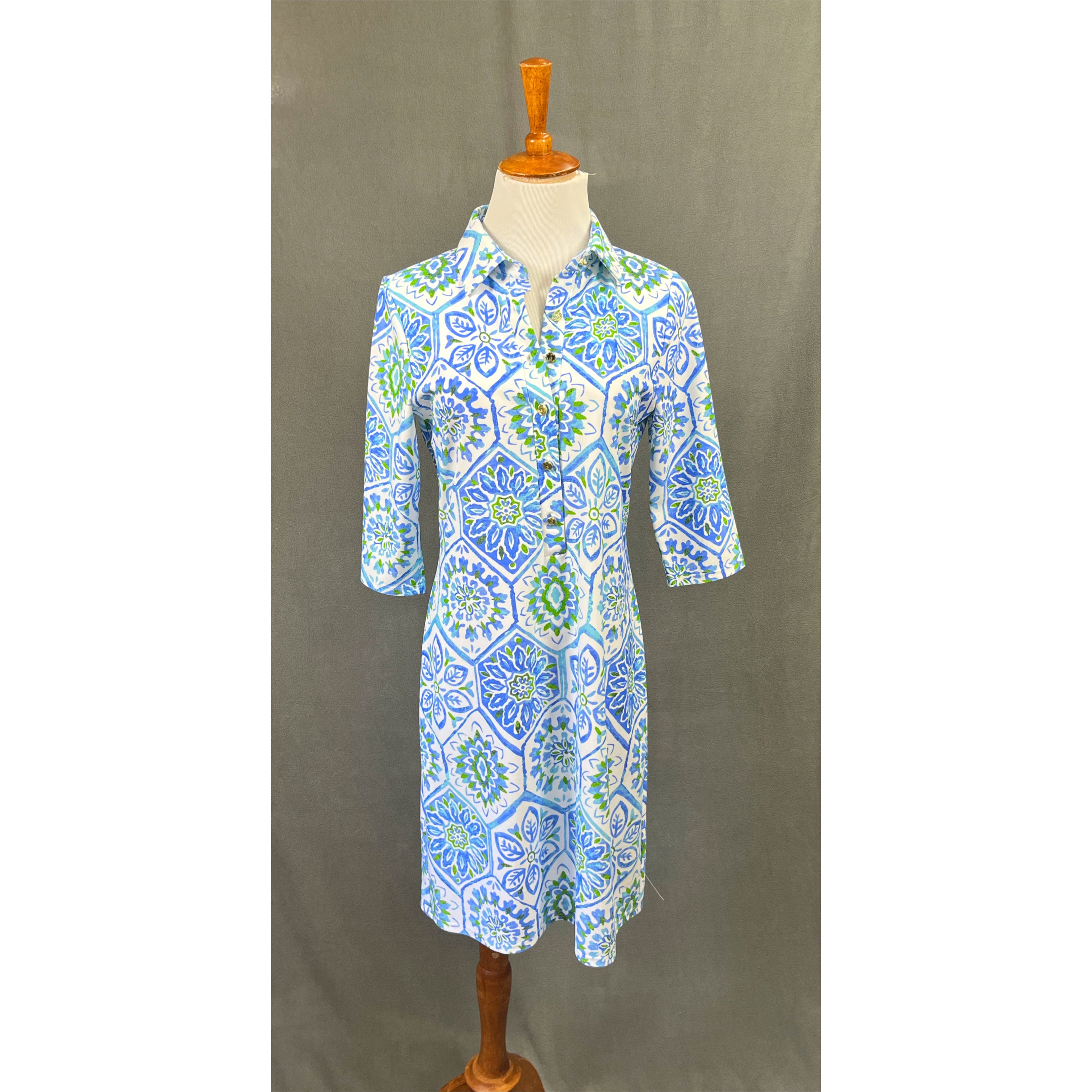 Jude Connally white and blue print dress, size S, NEW WITH TAGS!