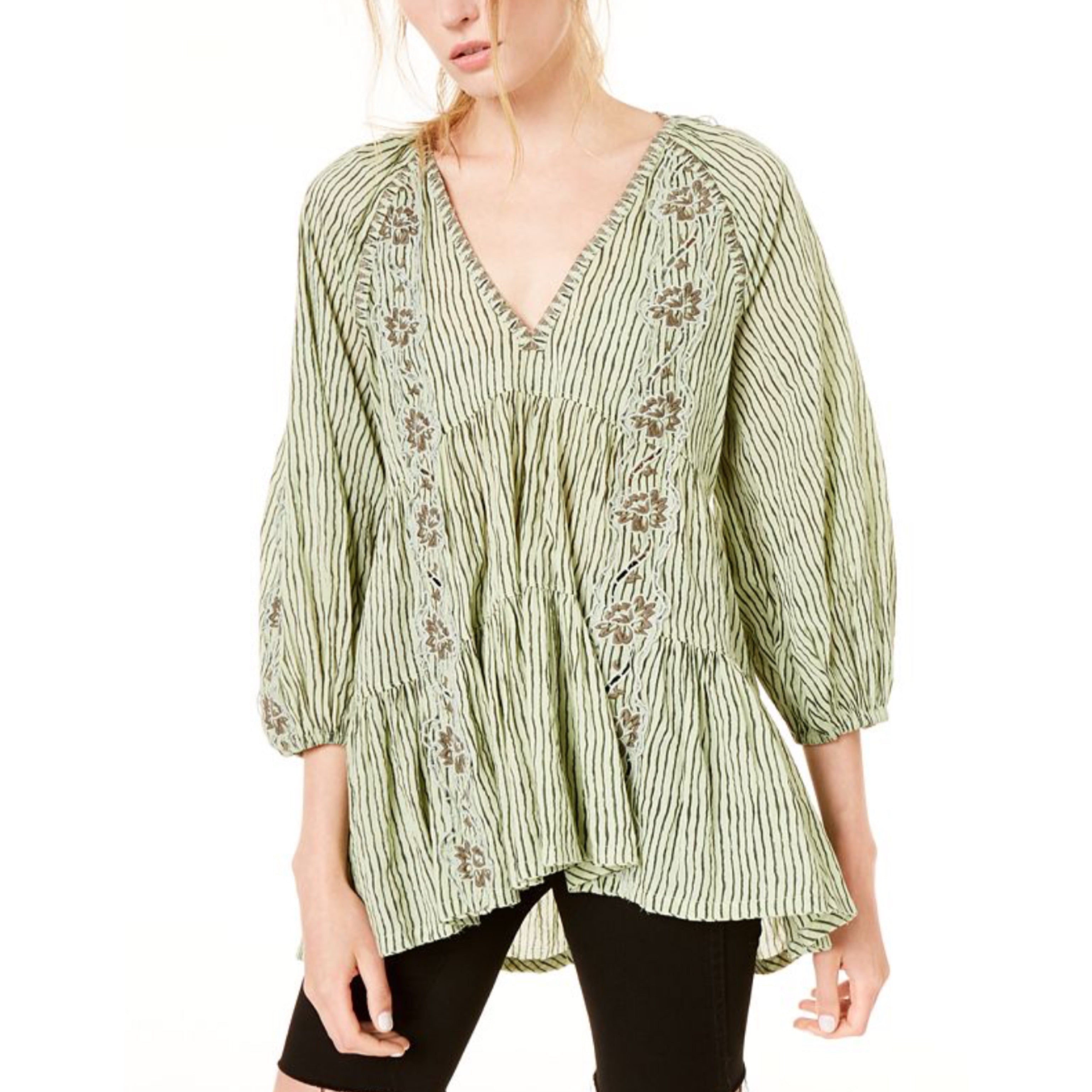 Free People sage & black Another Special Day tunic, size S