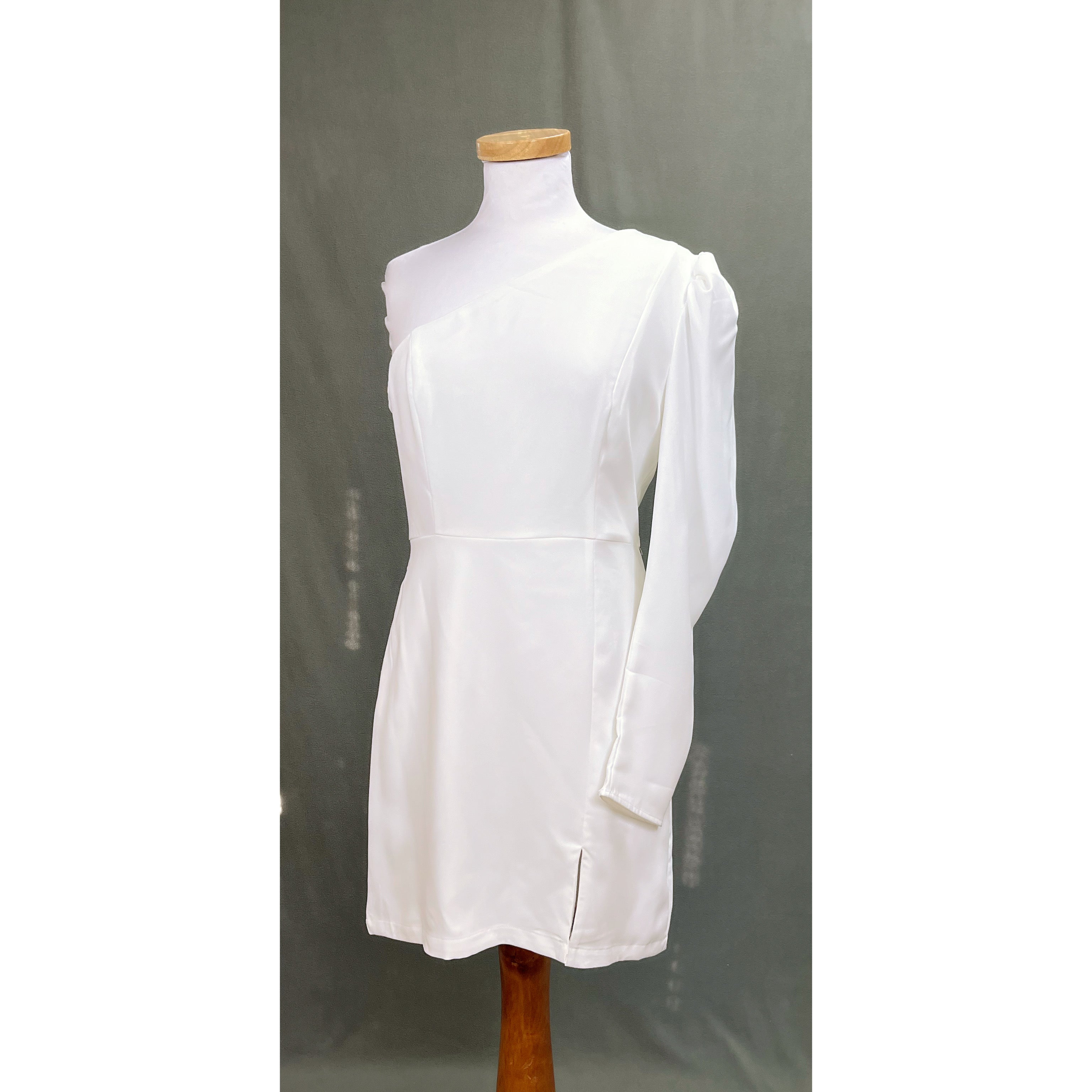 TCEC white one-sleeve dress, sizes M & L, NEW WITH TAGS!