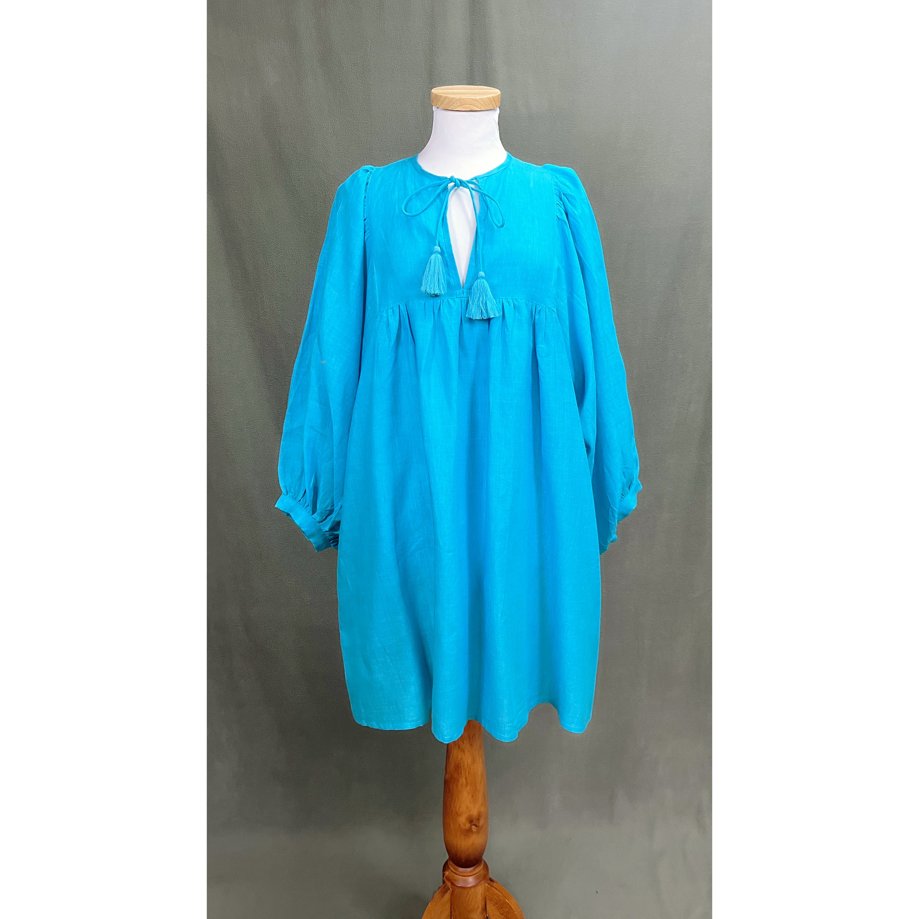 Mille turquoise linen Daisy dress, size L, NEW WITH TAGS!