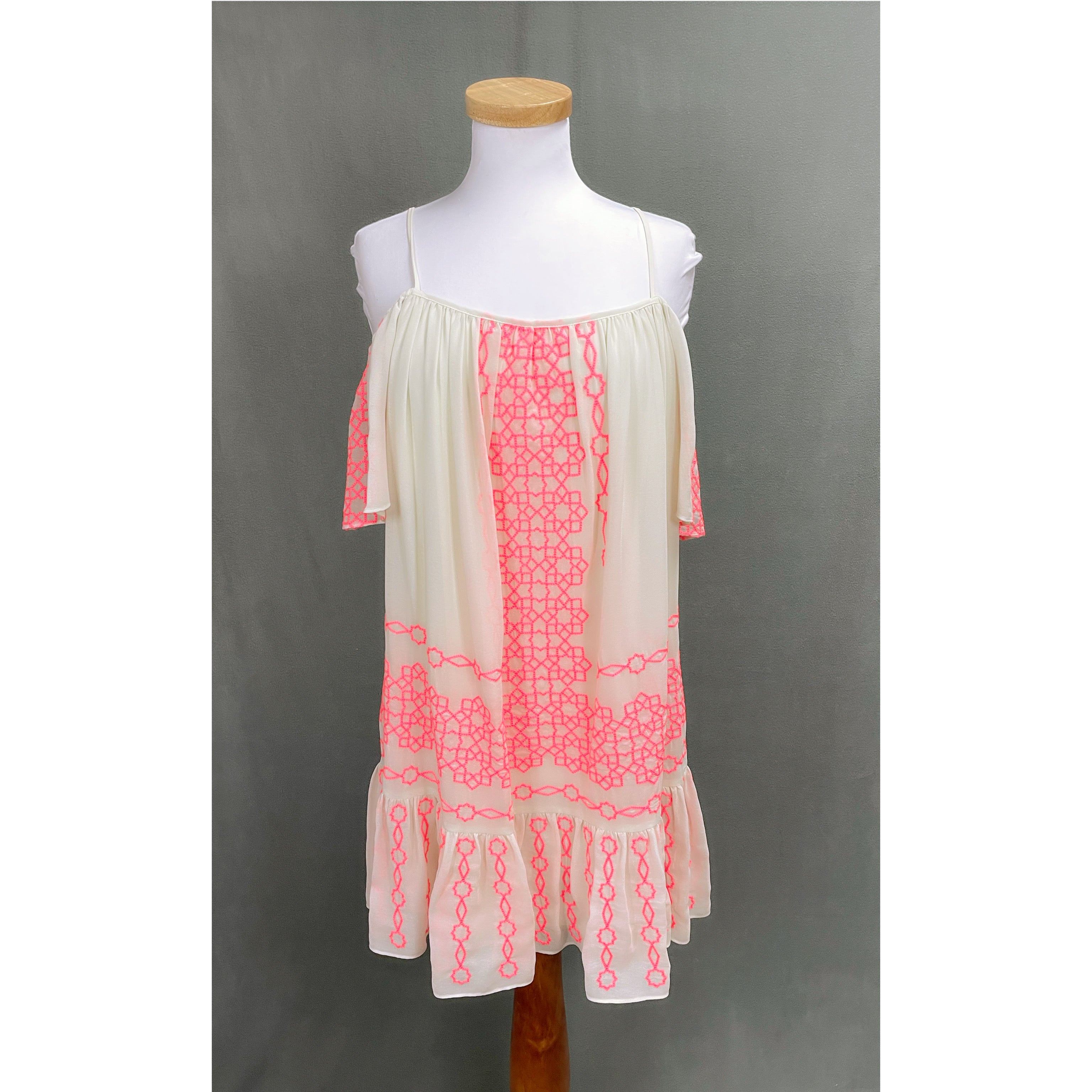 Amanda Uprichard cream and neon pink dress, size S