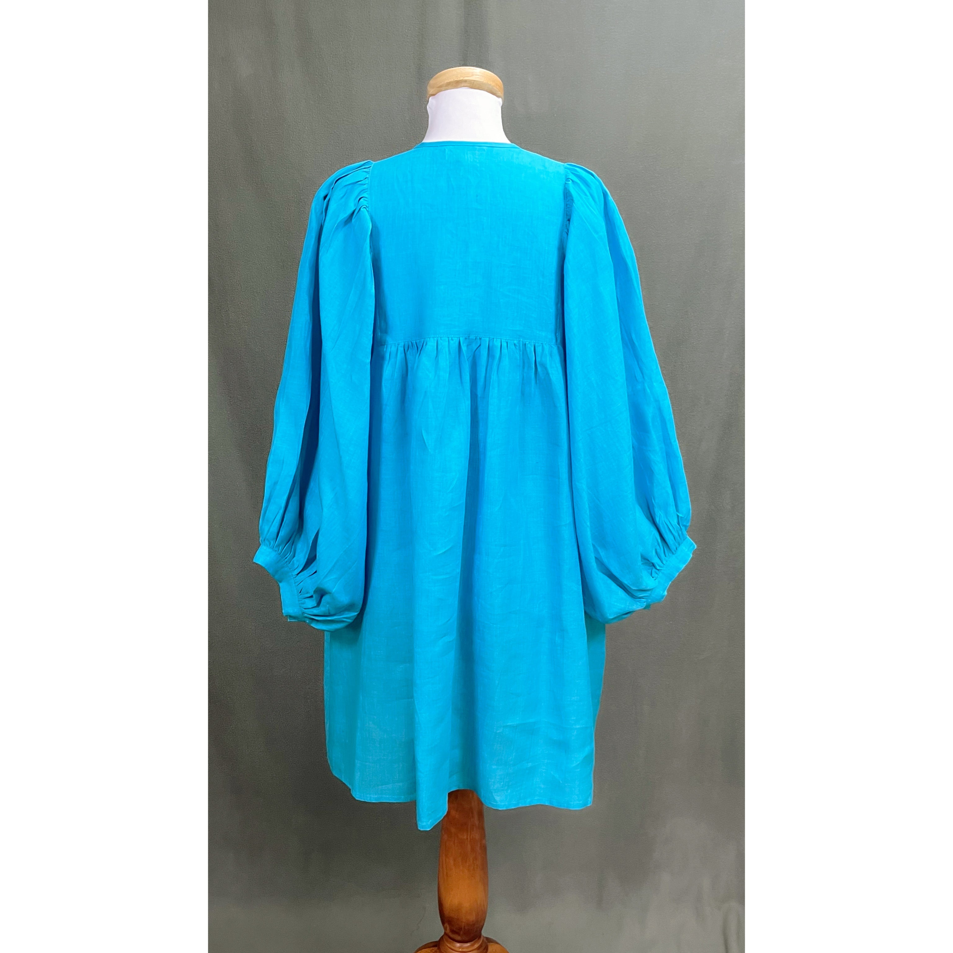Mille turquoise linen Daisy dress, size L, NEW WITH TAGS!