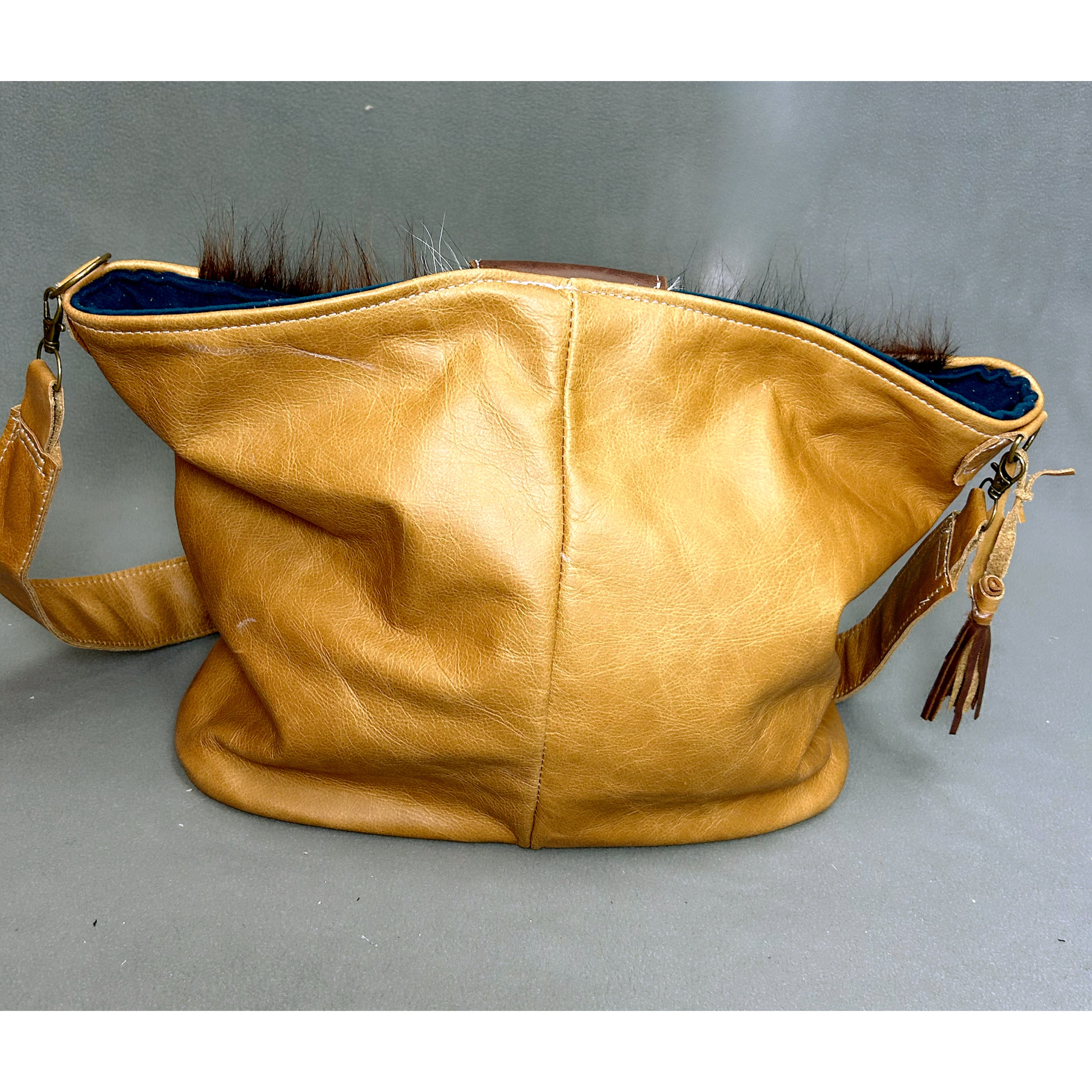 Brown leather and hair-on-hide tote