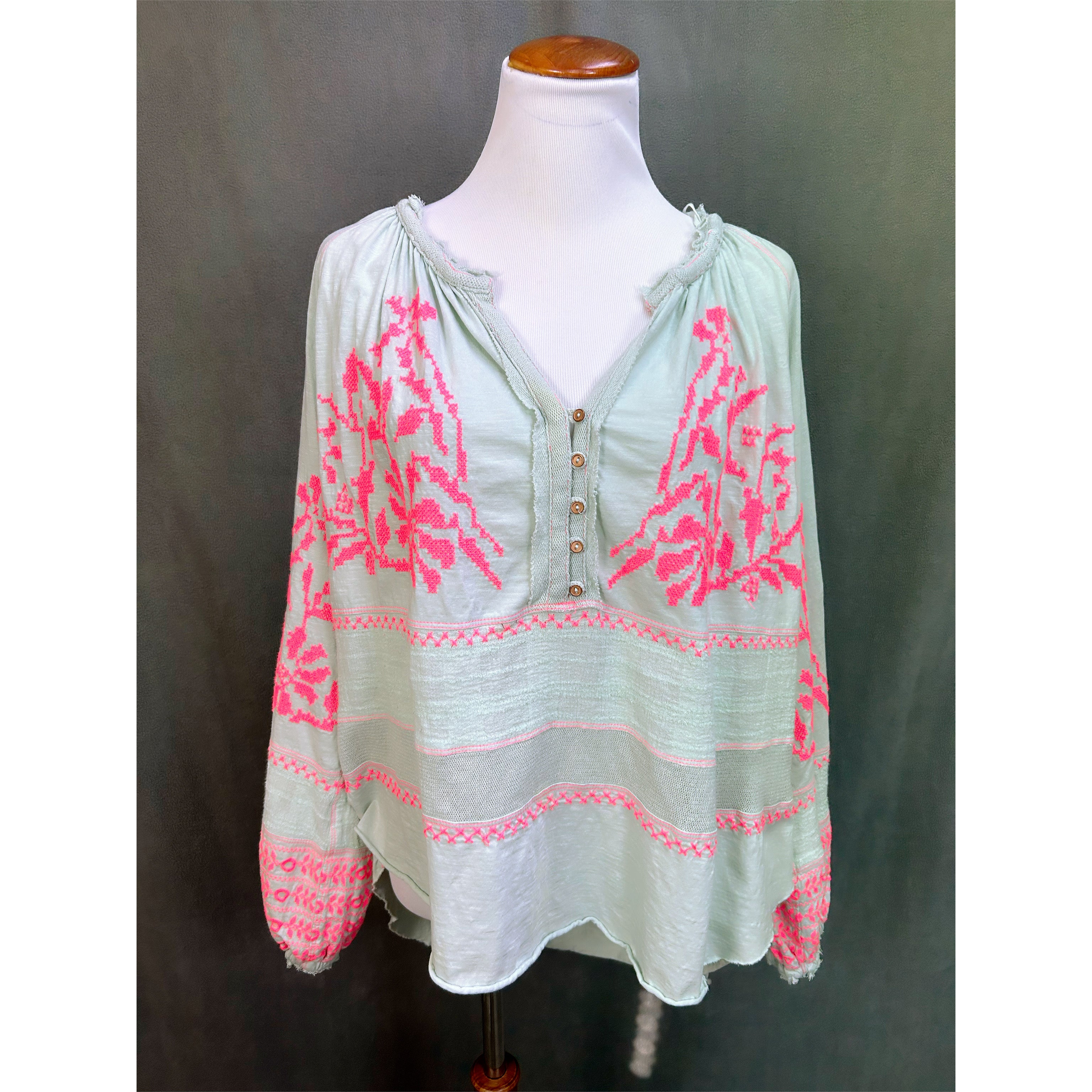 Free People mint and hot pink top, size S
