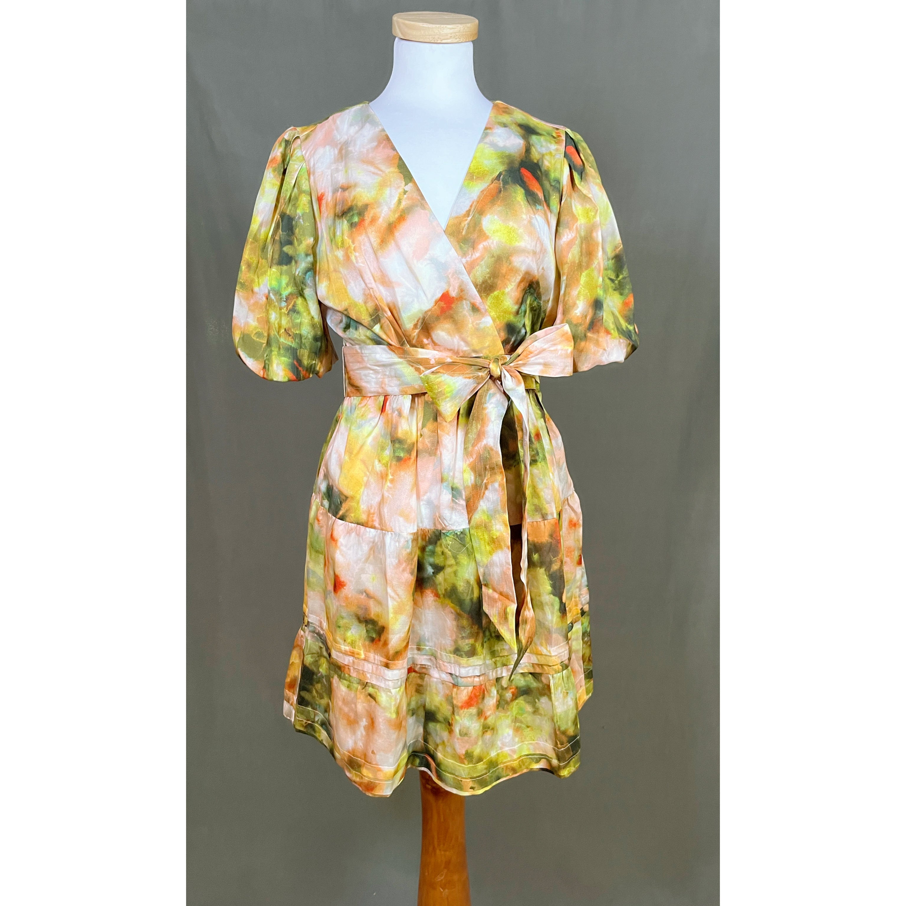Marie Oliver peach and green print Callie dress, size 6