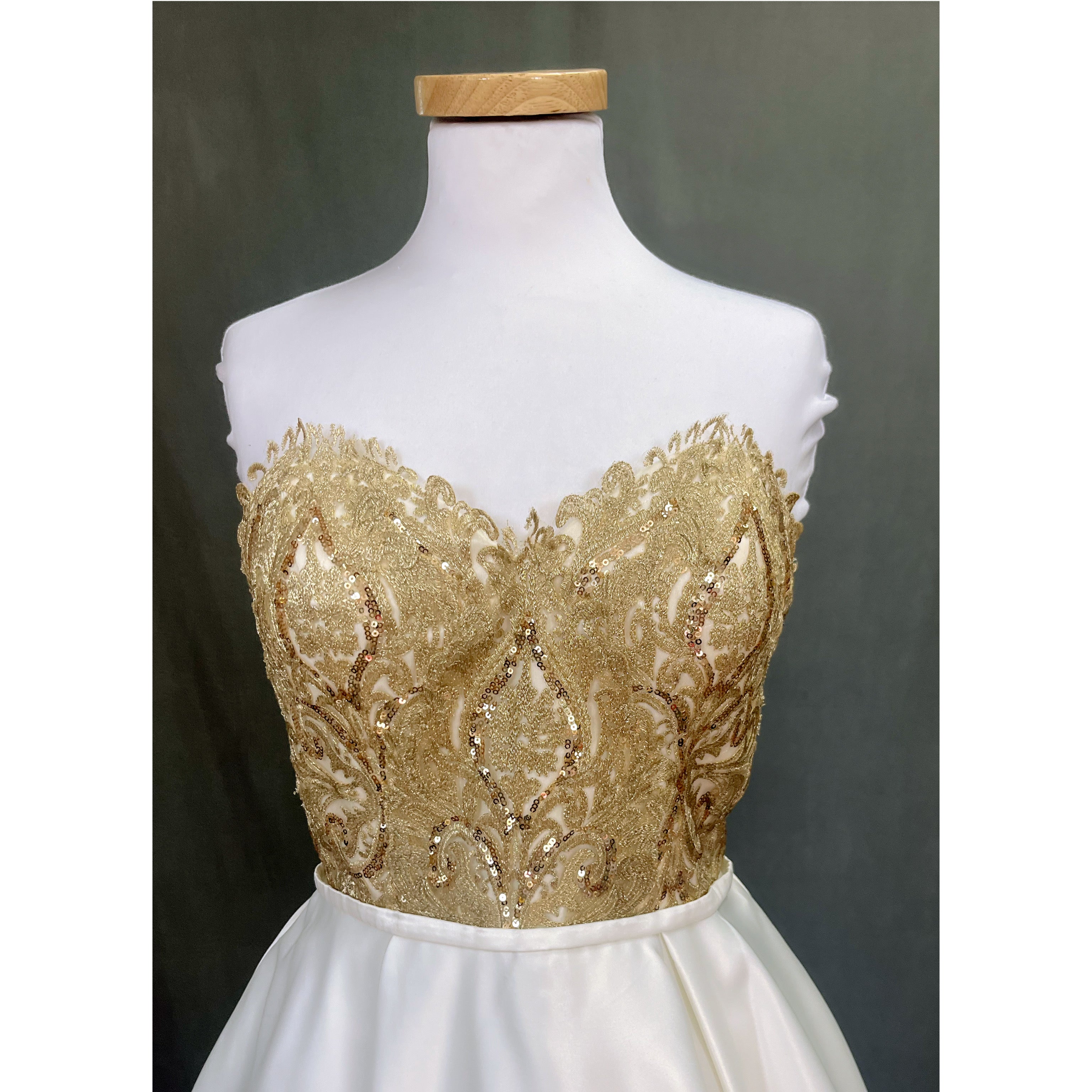 Blush Prom ivory and gold dress, size 10