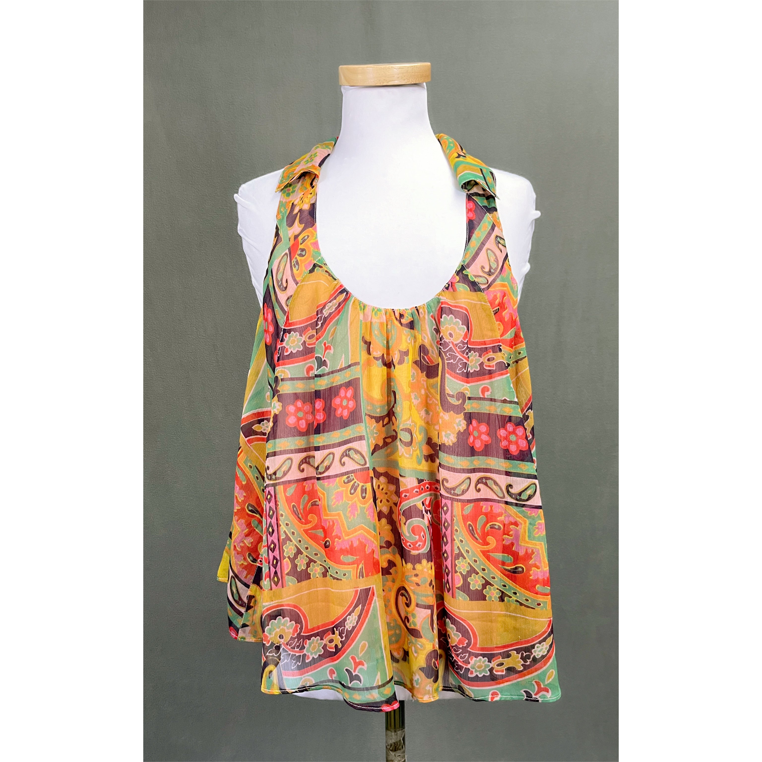 Free People orange & green Retro Combo blouse, size M, NEW WITH TAGS!