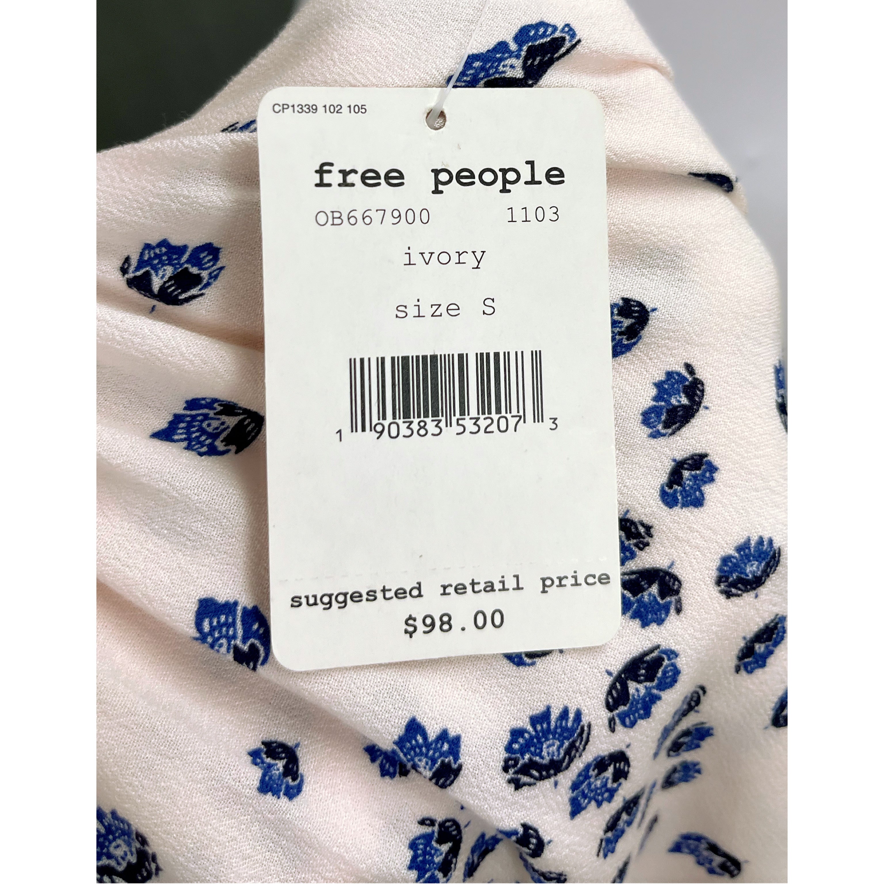 Free People blush and blue blouse, size S, NEW WITH TAGS!