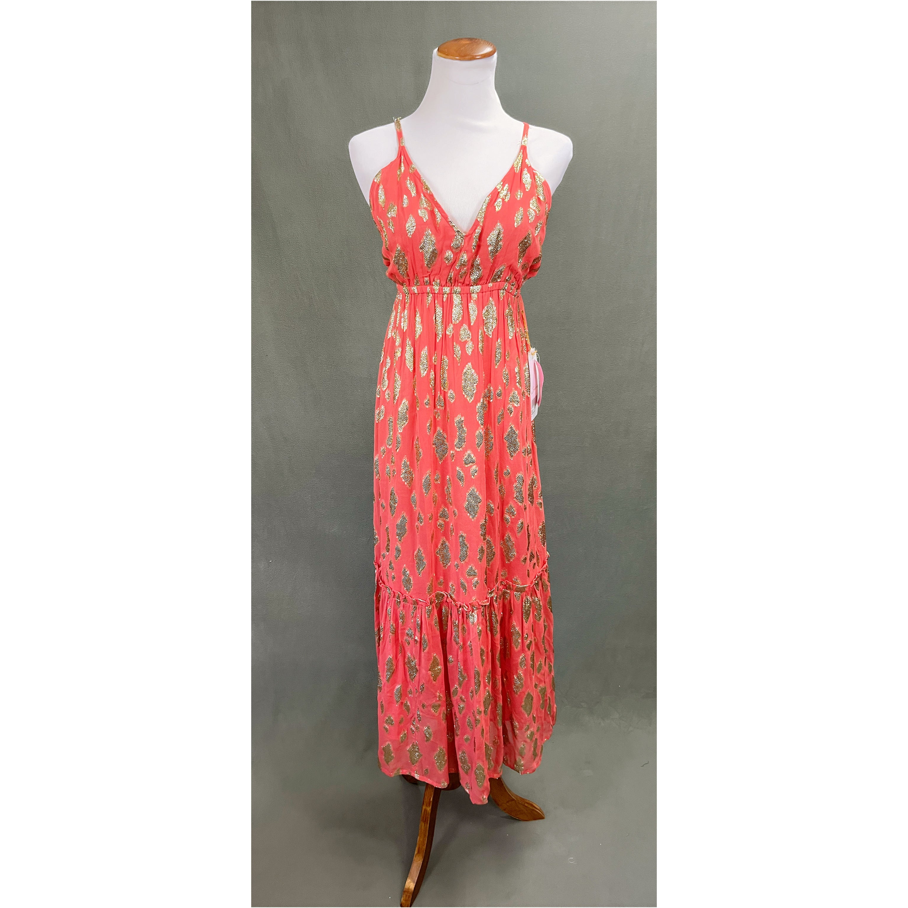 Sundress coral and gold Cirka dress, size S, NEW WITH TAGS!