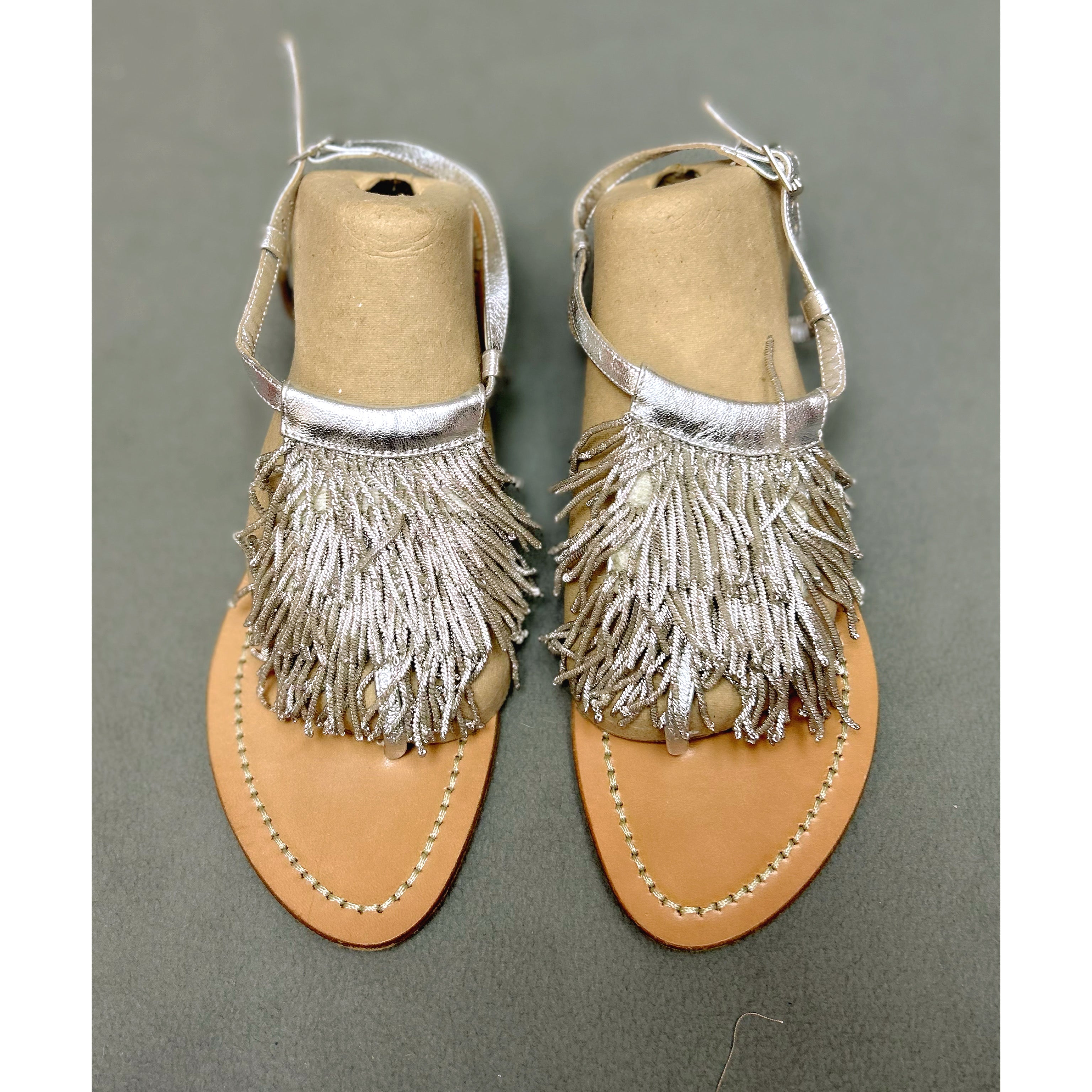 Sigerson Morrison silver fringe sandals, size 8.5
