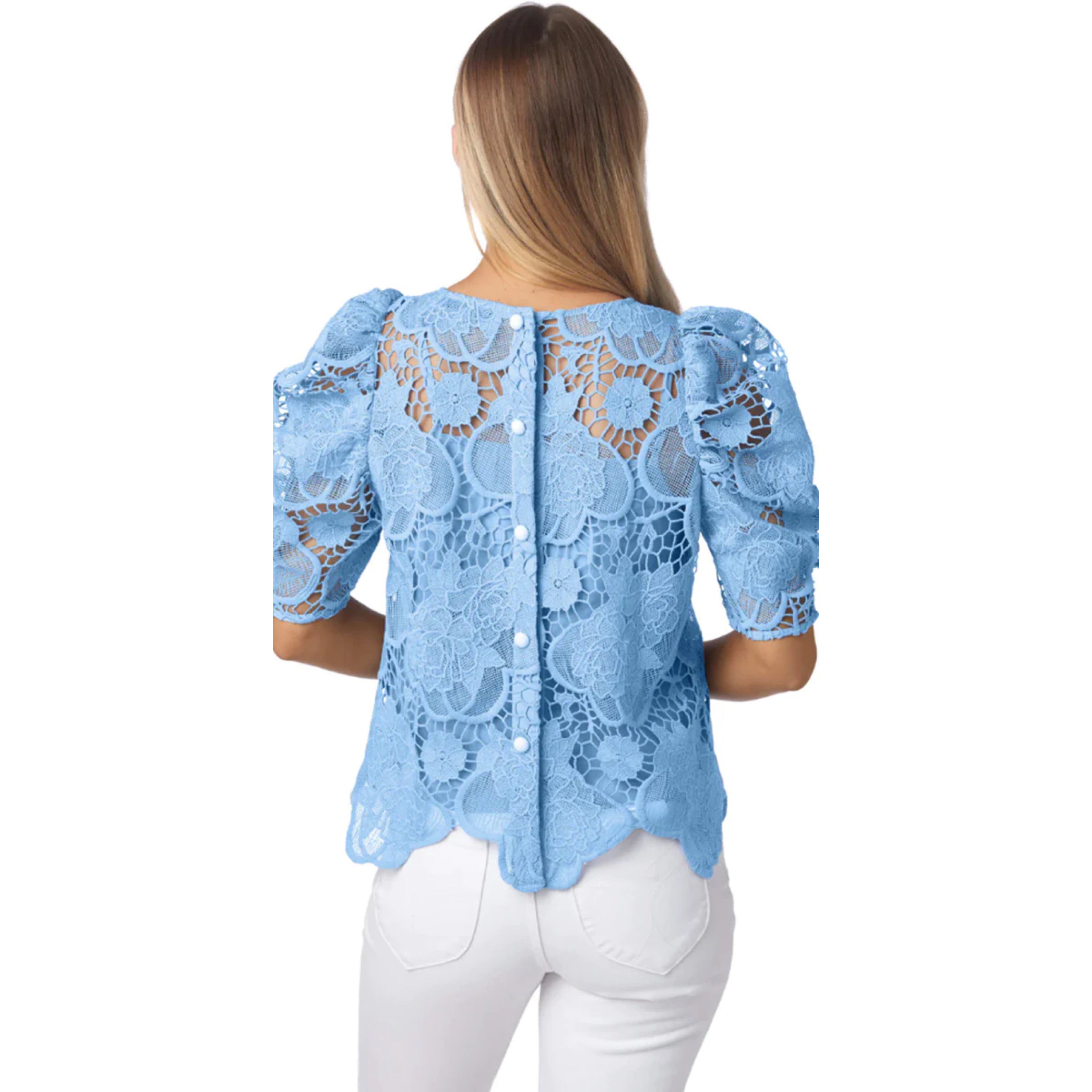Crosby light blue lace blouse, size S