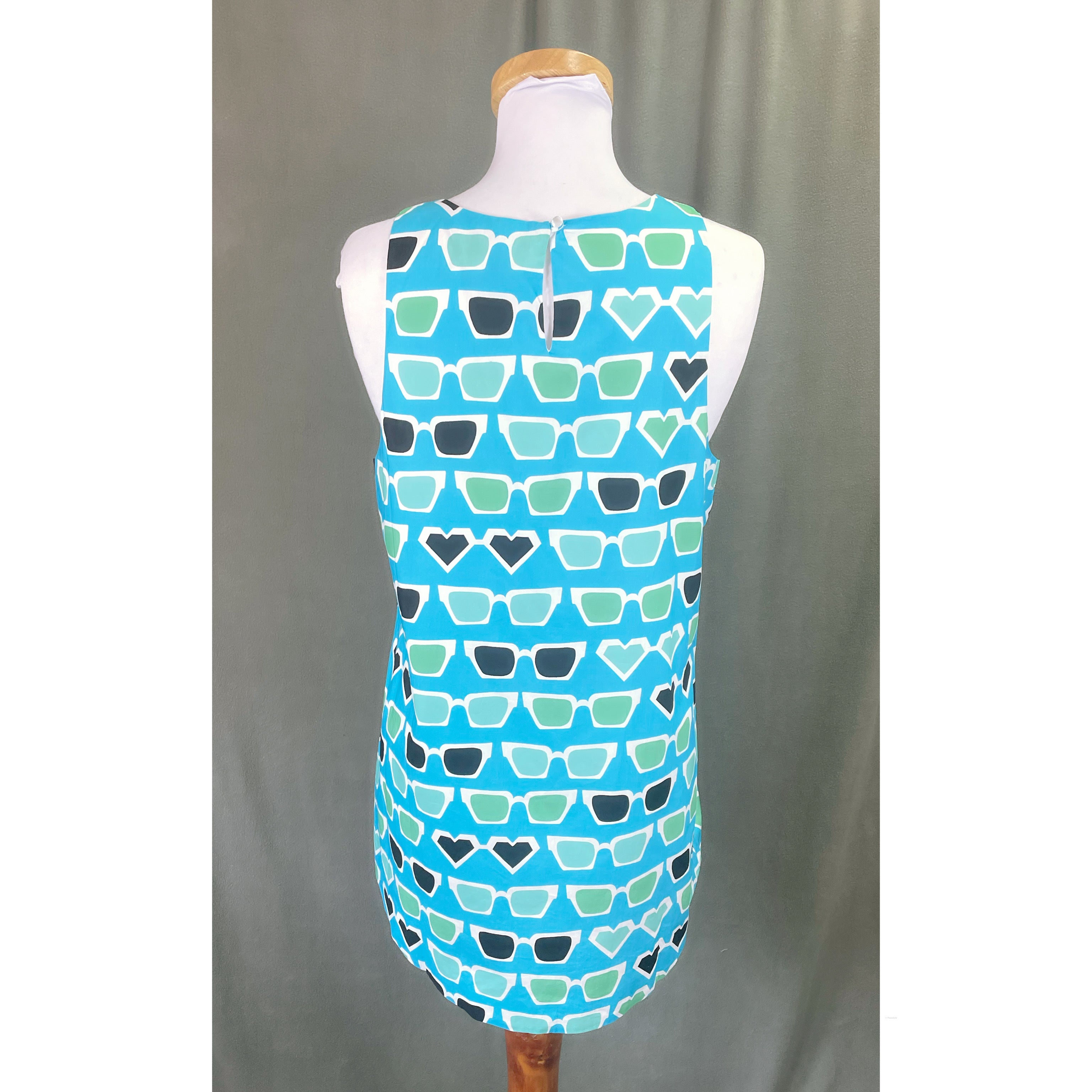 Tyler Boe turquoise sunglass print blouse, size M, NEW WITH TAGS!