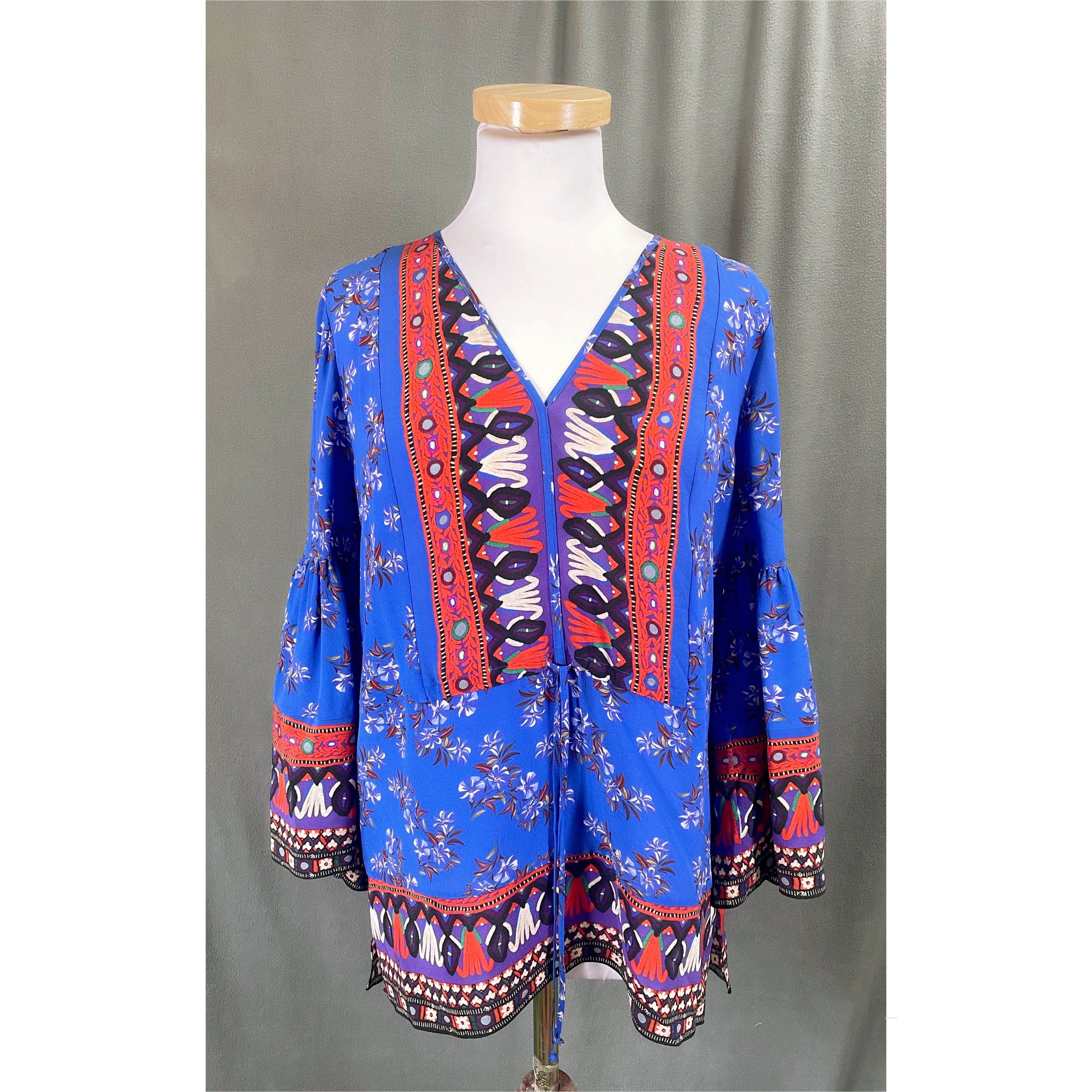 Kobi Halperin cobalt print silk blouse, size M, NEW WITH TAGS!