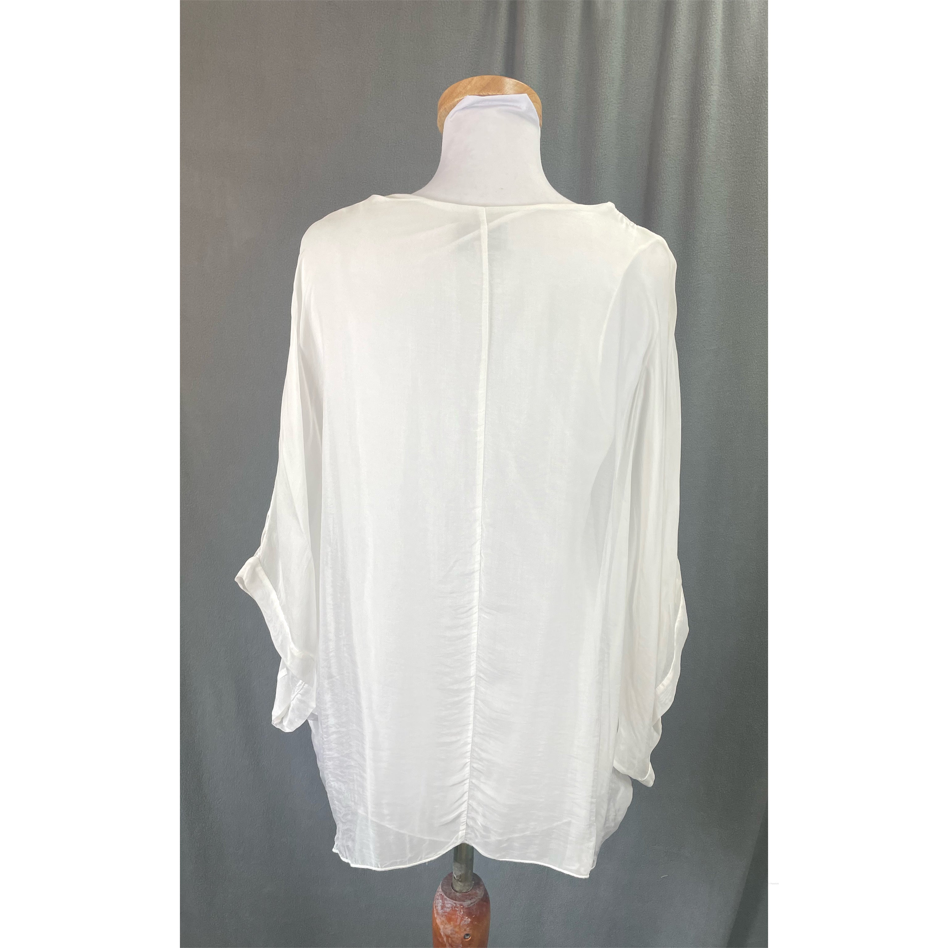 Belle France white watercolor blouse, size M