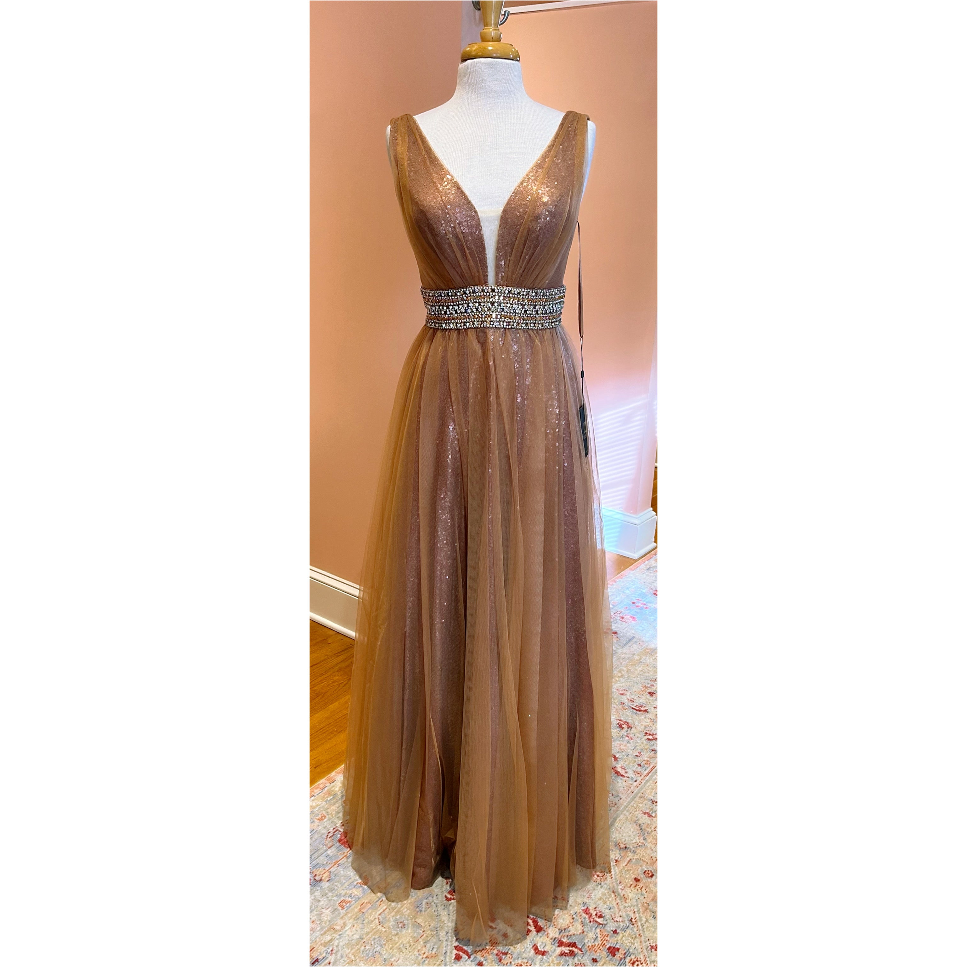 Lucci Lu bronze ballgown, sizes 4 & 6, NEW WITH TAGS!