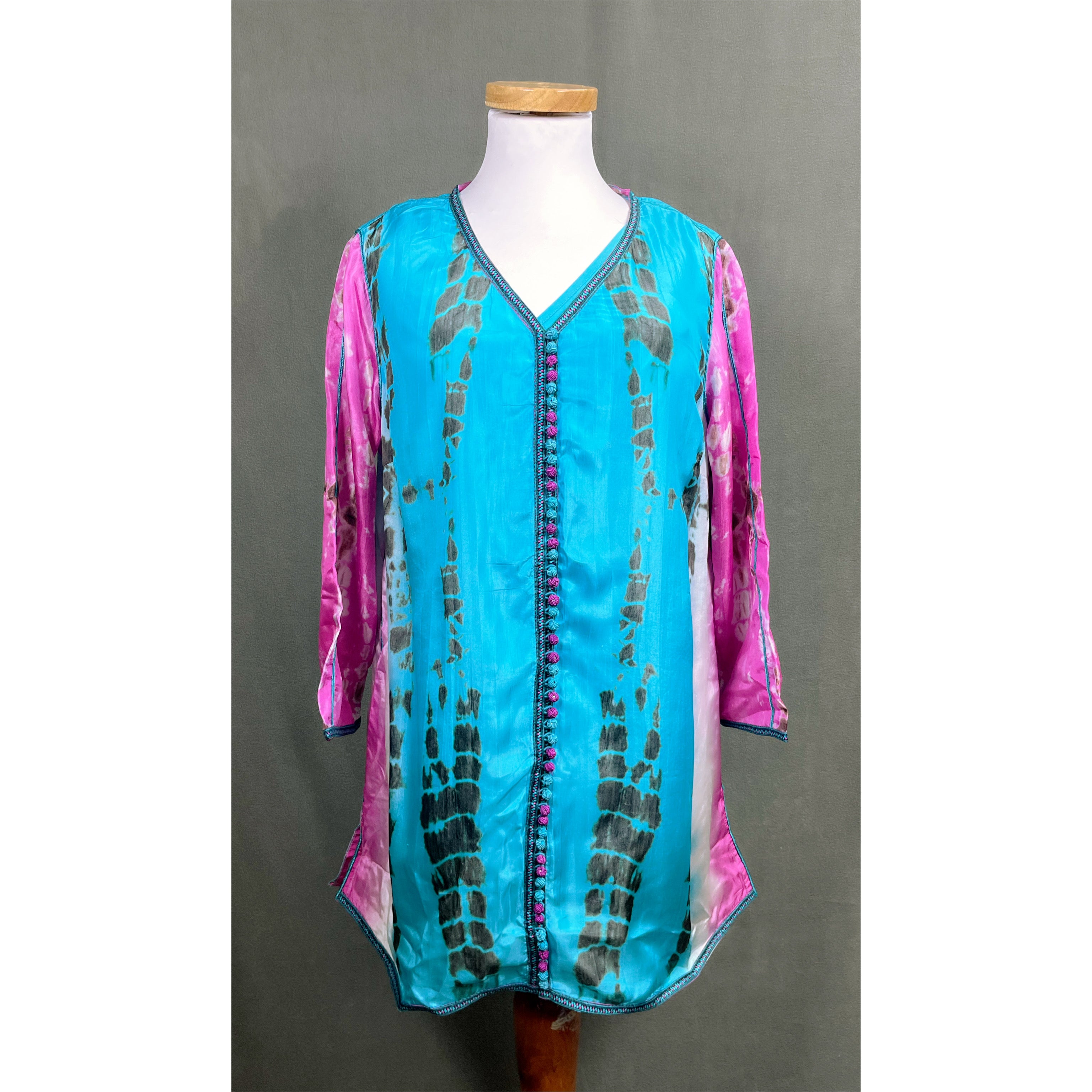 Soft Surroundings turquoise & magenta silk blouse, size M, NEW WITH TAGS!