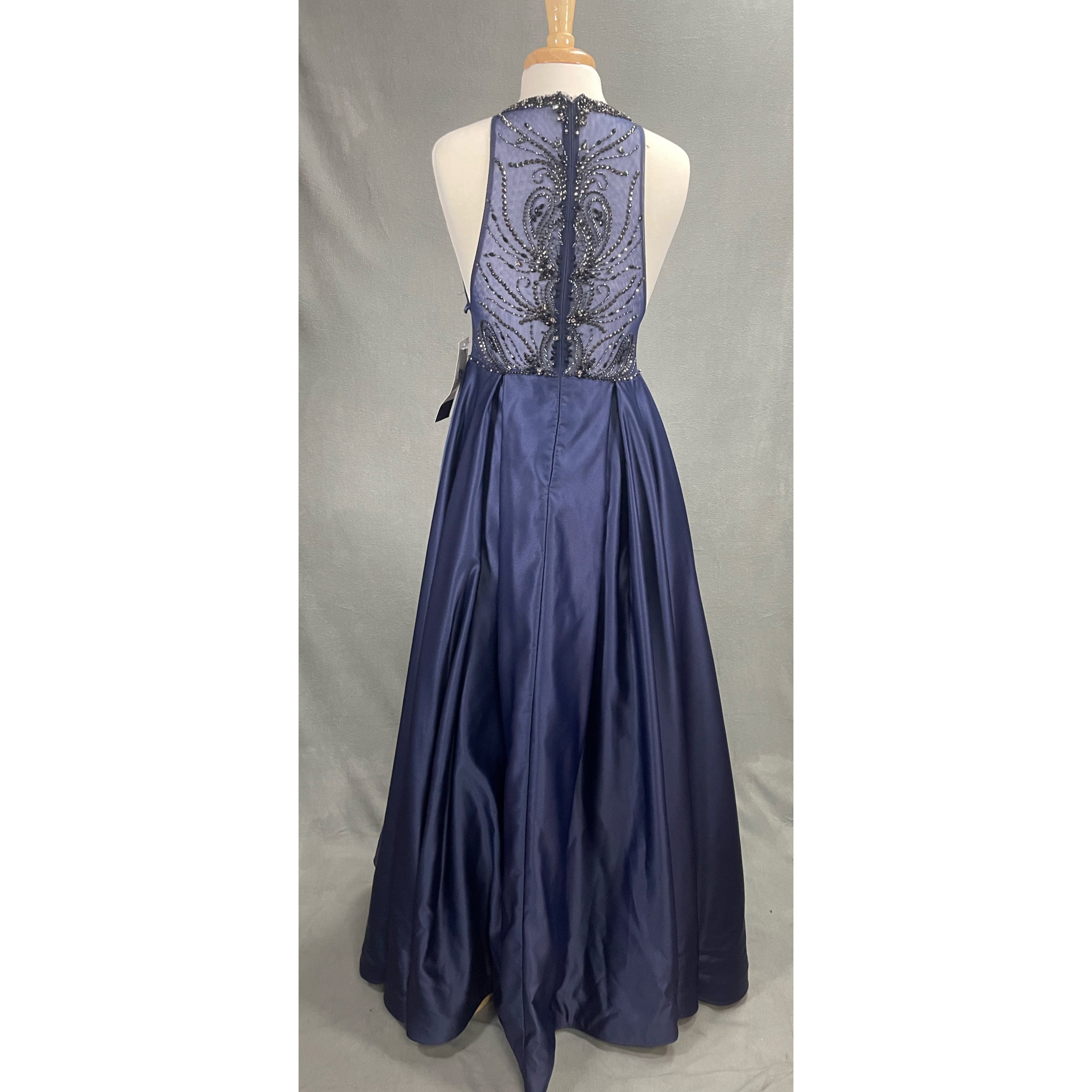 Dave & Johnny navy ballgown with beading, size 7/8, NEW WITH TAGS!