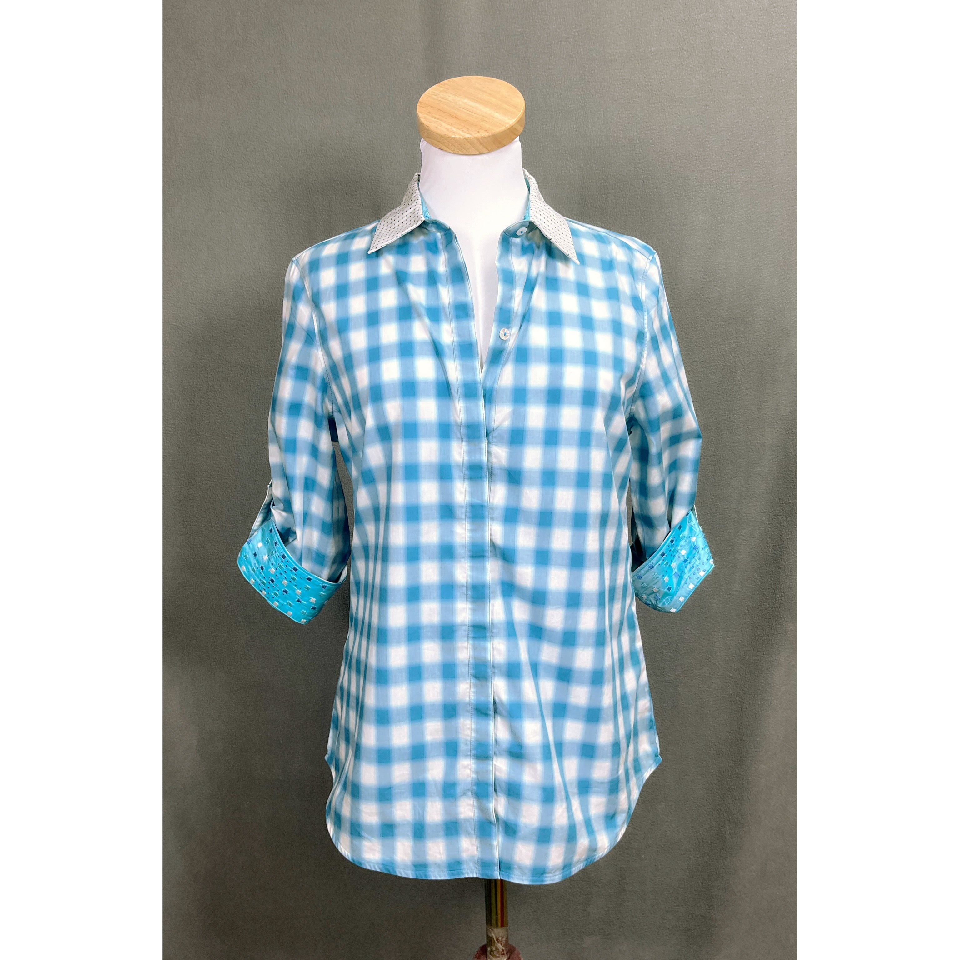 Robert Graham turquoise & white blouse, size S